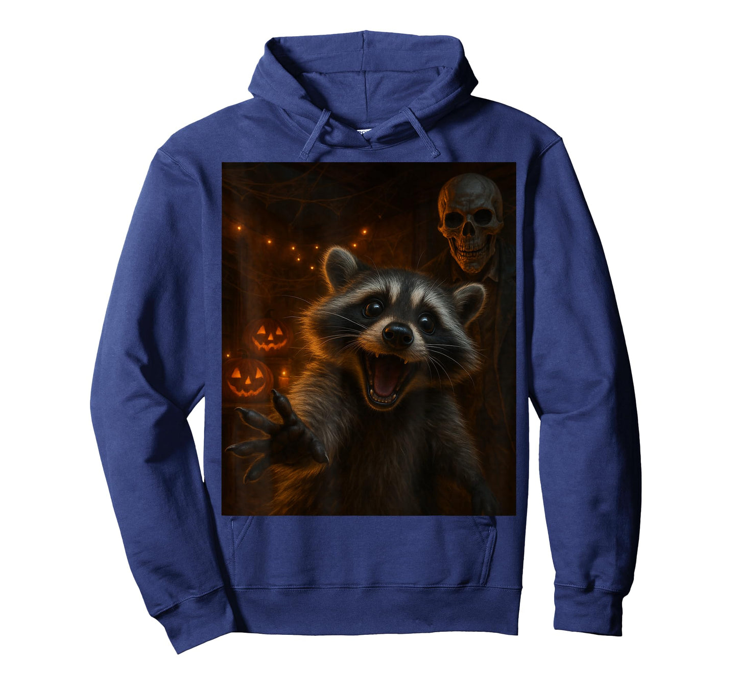 Cheerful Raccoon Selfie โ Indoor Halloween Outfit for Spooky T-Shirt