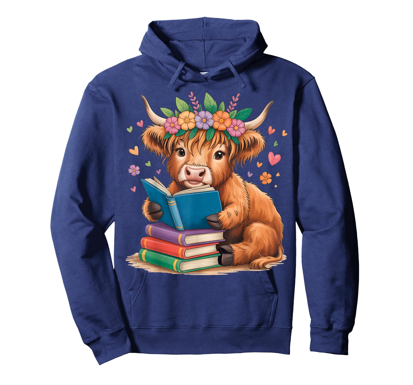 Cute Highland Cow Reading Books Farm Animal Flowers T-Shirt