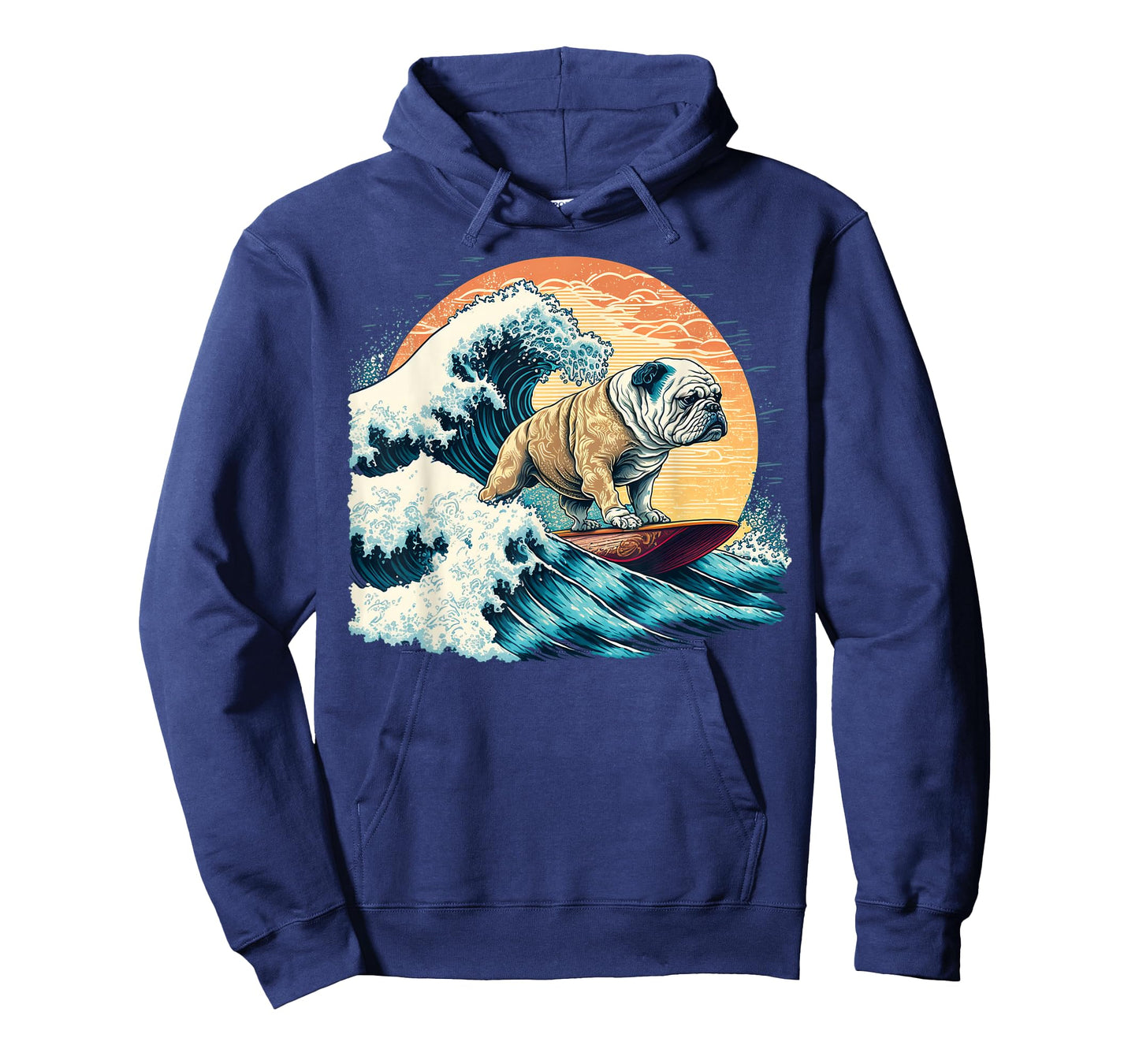 English Bulldog Surfing On The Great Wave of Kanagawa T-Shirt