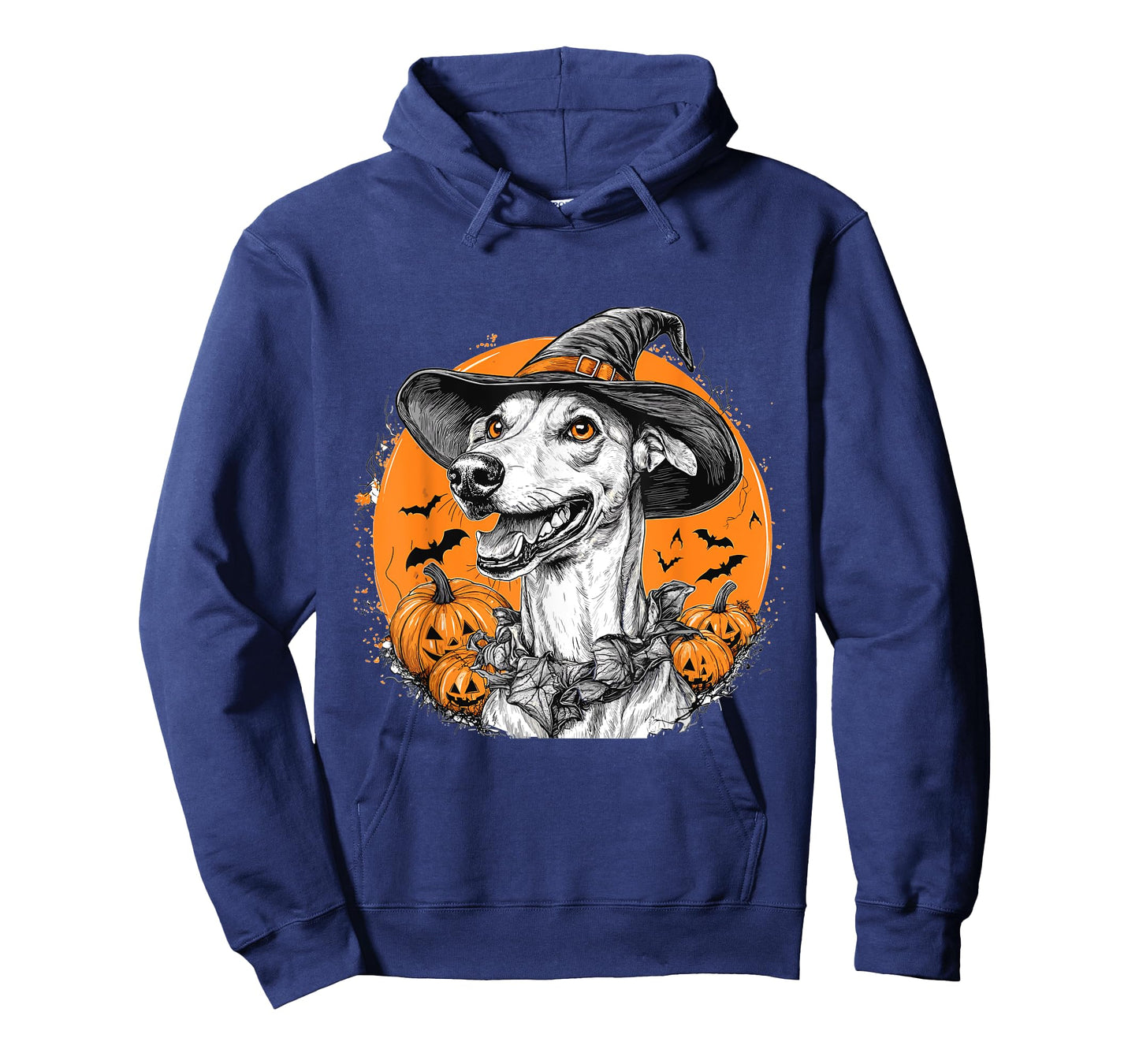 Greyhound Dog Whitch Hat Halloween Pumpkin Spooky Happy T-Shirt