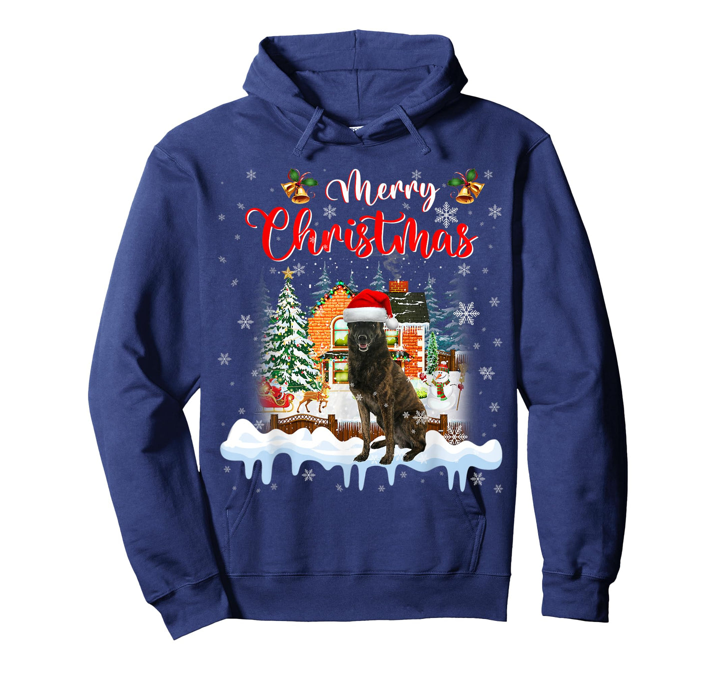 Merry Christmas Dutch Shepherd Dog Santa Hat Lights Xmas T-Shirt