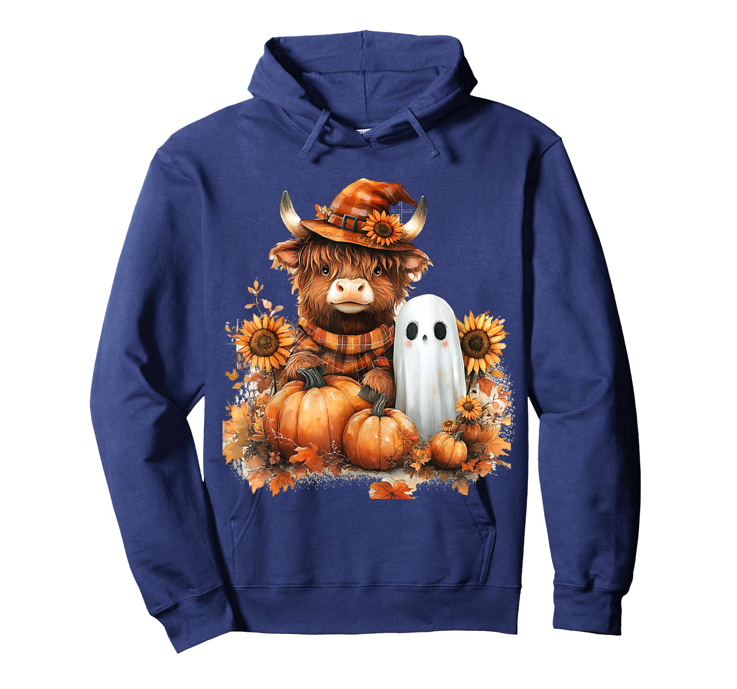 Highland Cow Ghost Pumpkin Sunflower Fall Cute T-Shirt