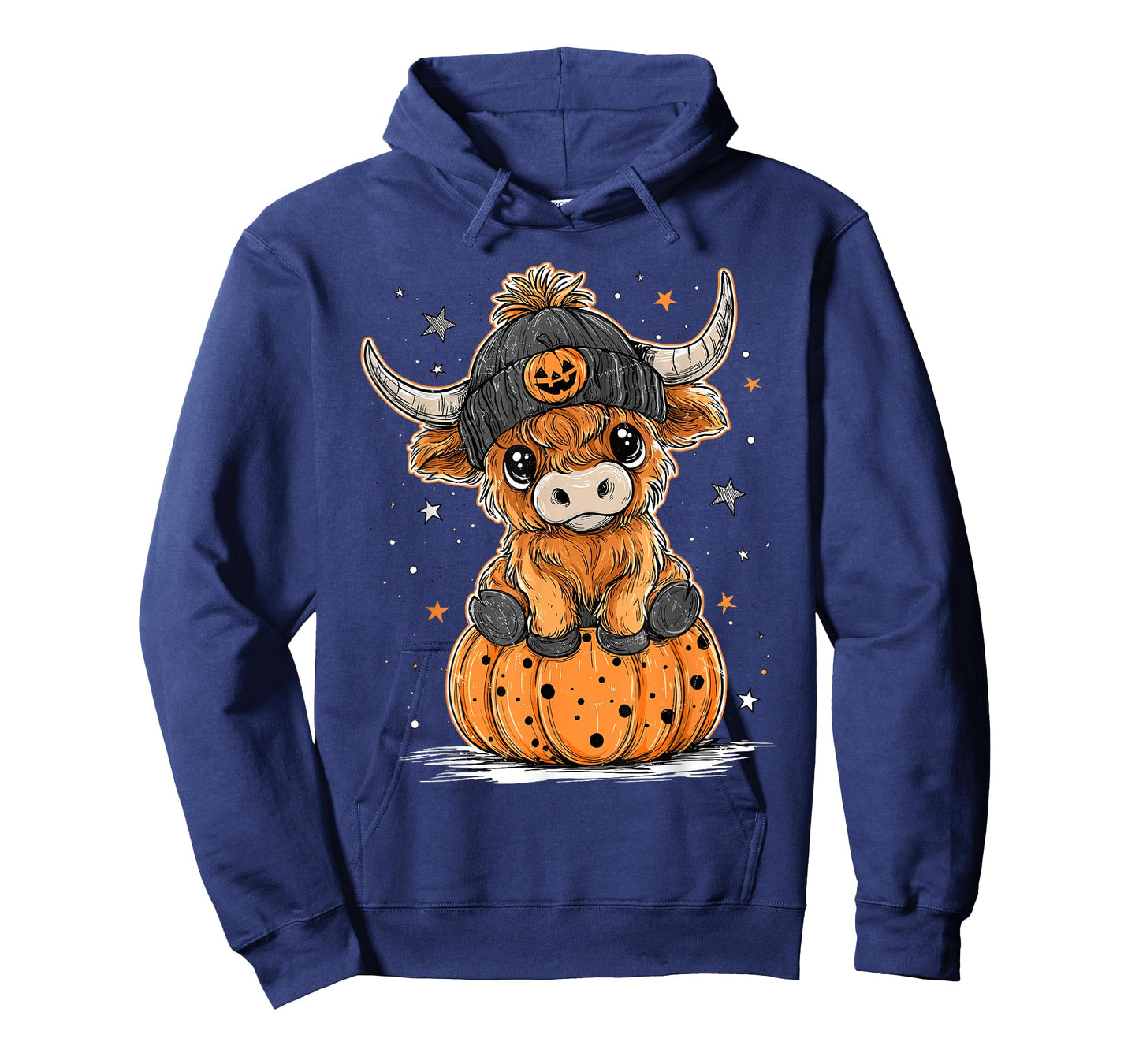 Cute Pumpkin Highland Cow Halloween Cow Lover Men Women Kids T-Shirt