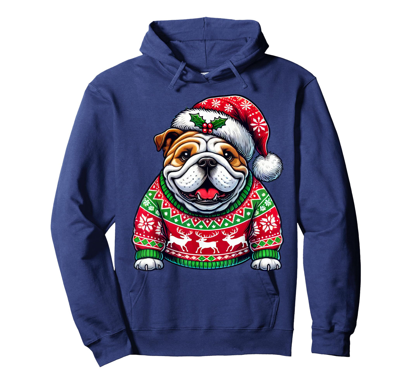 English Bulldog Dog Ugly Sweater Santa Hat Christmas T-Shirt