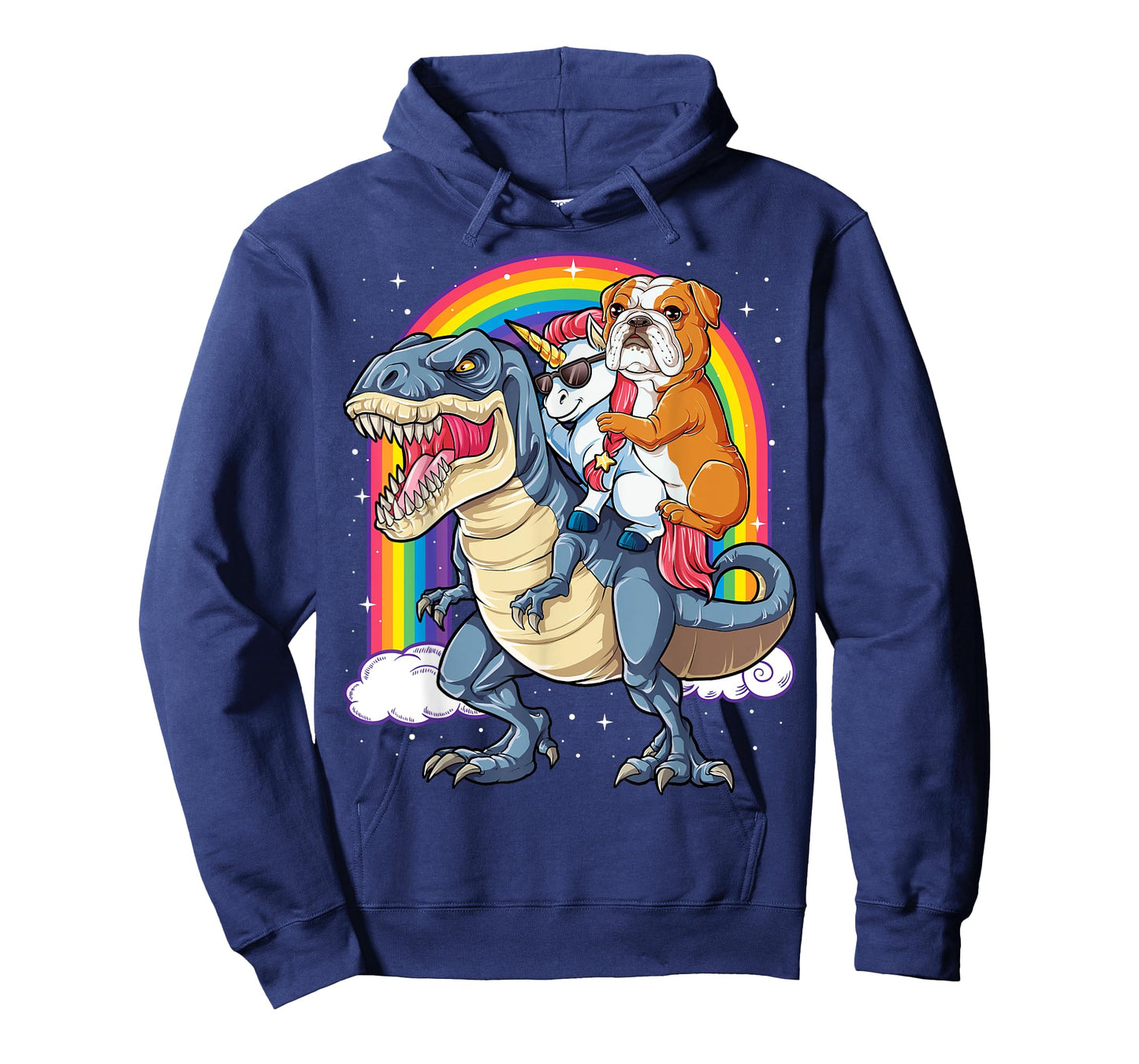 English Bulldog Unicorn Riding Dinosaur T-rex Gifts Girls T-Shirt