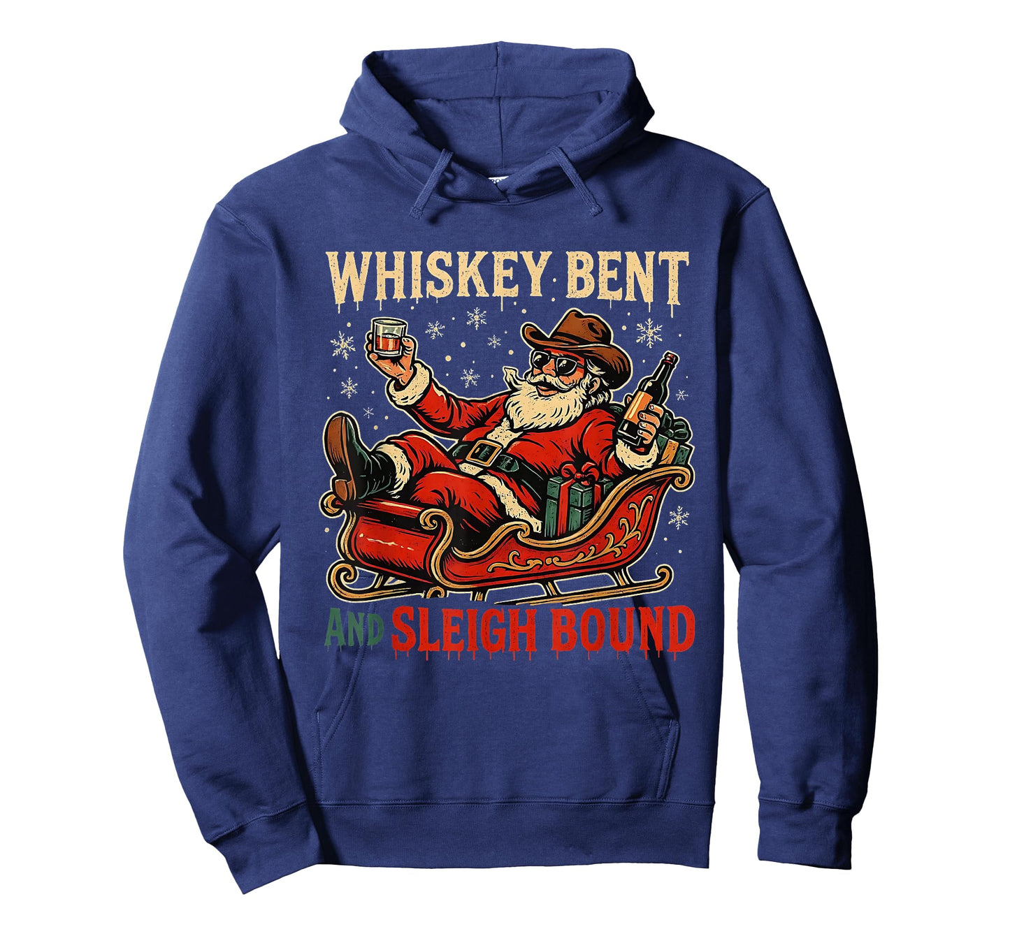 Whiskey Sleigh Bound Cowboy Santa Christmas T-Shirt