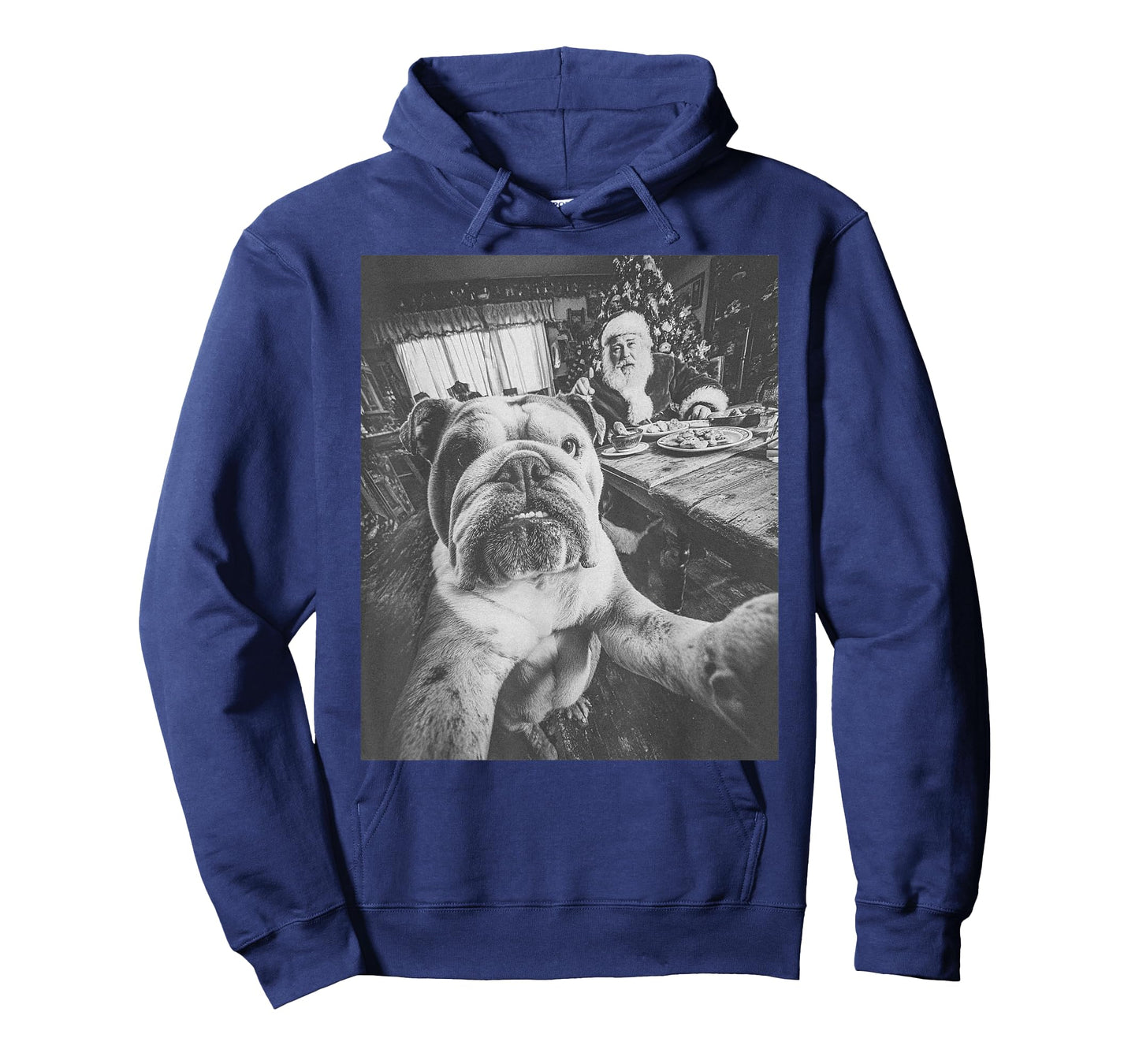 Funny AI English Bulldog Selfie with Santa Claus Christmas T-Shirt