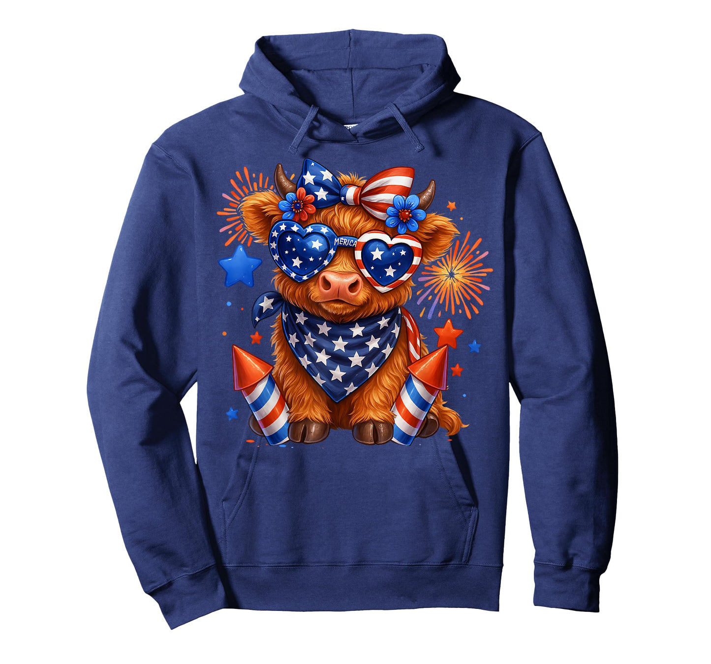 Cute Highland Cow 4th Of July USA Flag Patriotic Cow Farmer T-Shirt
