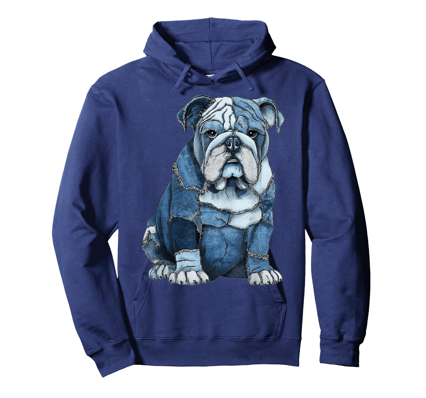 Funny English Bulldog Dog Blue Denim Patchwork Graphic T-Shirt