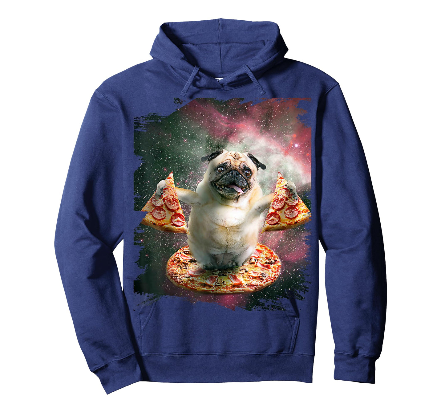 Random Galaxy Funny Pug Dog with Pizza T-Shirt