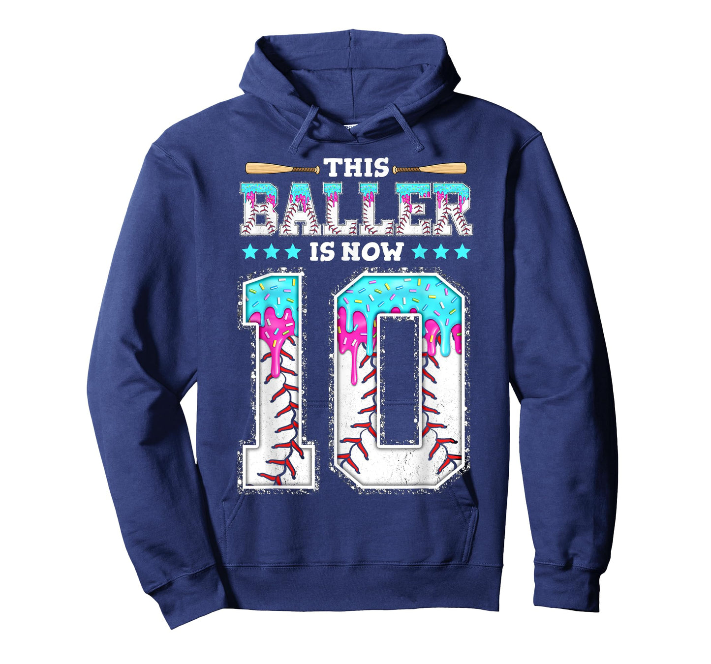 Baller Is Now 10 Year Ice Cream Drip 10th Birthday Baseball T-Shirt