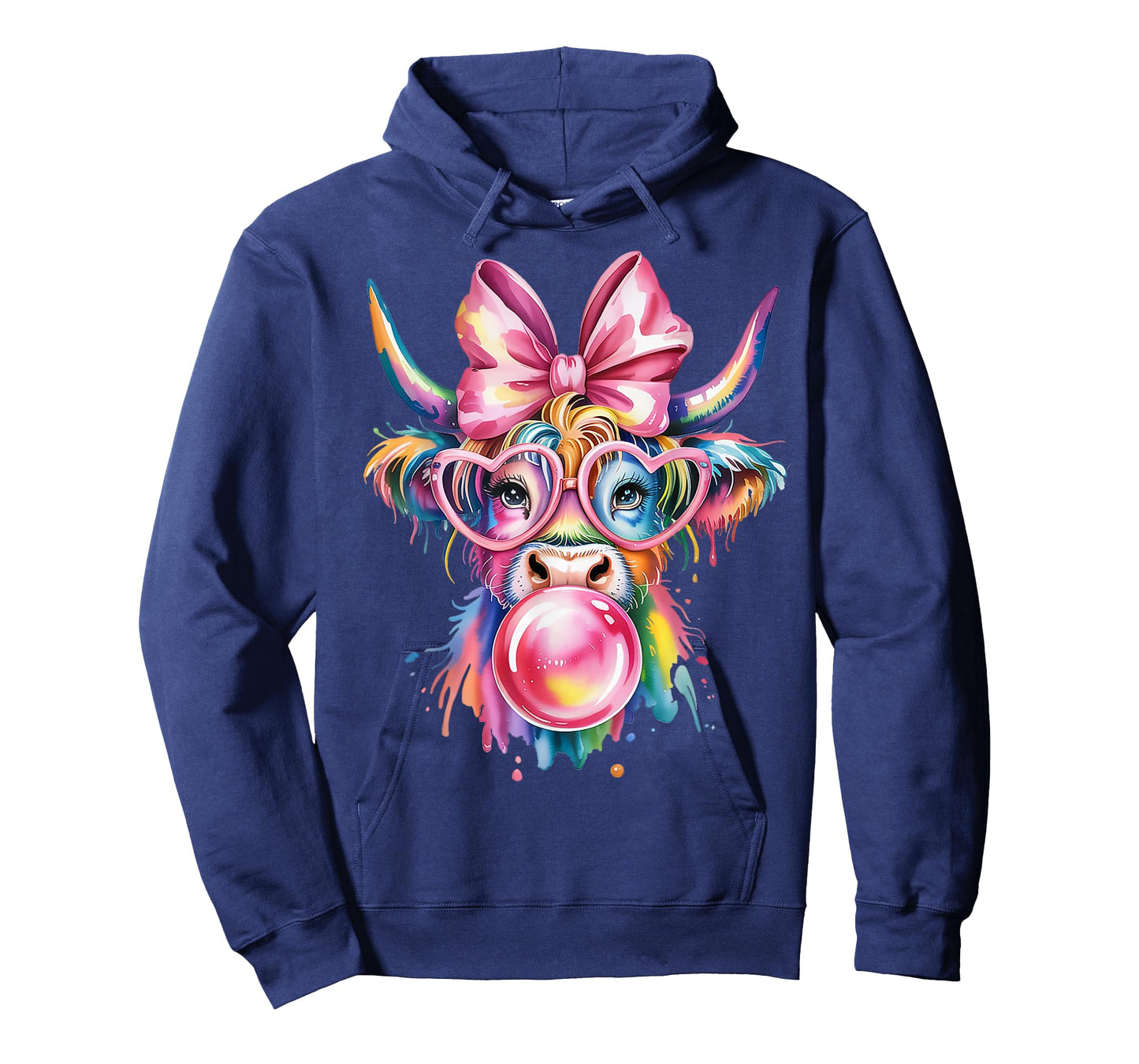 Cow with Bow and Glasses Blowing Bubblegum Art Design T-Shirt