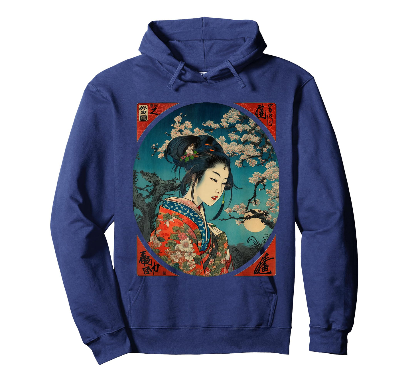Vintage Geisha Cherry Blossom Woodblock Japanese Graphical T-Shirt
