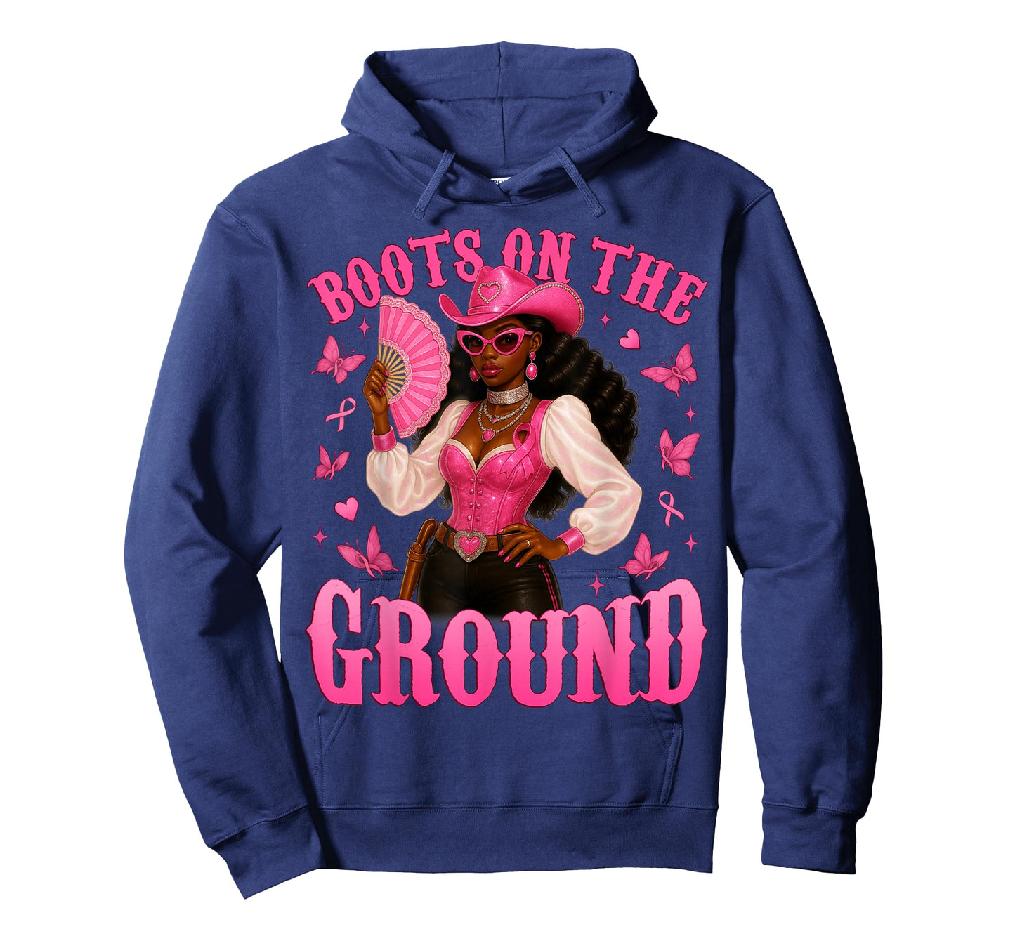 Boots On The Ground Pink Cowgirl Breast Cancer Western Women T-Shirt