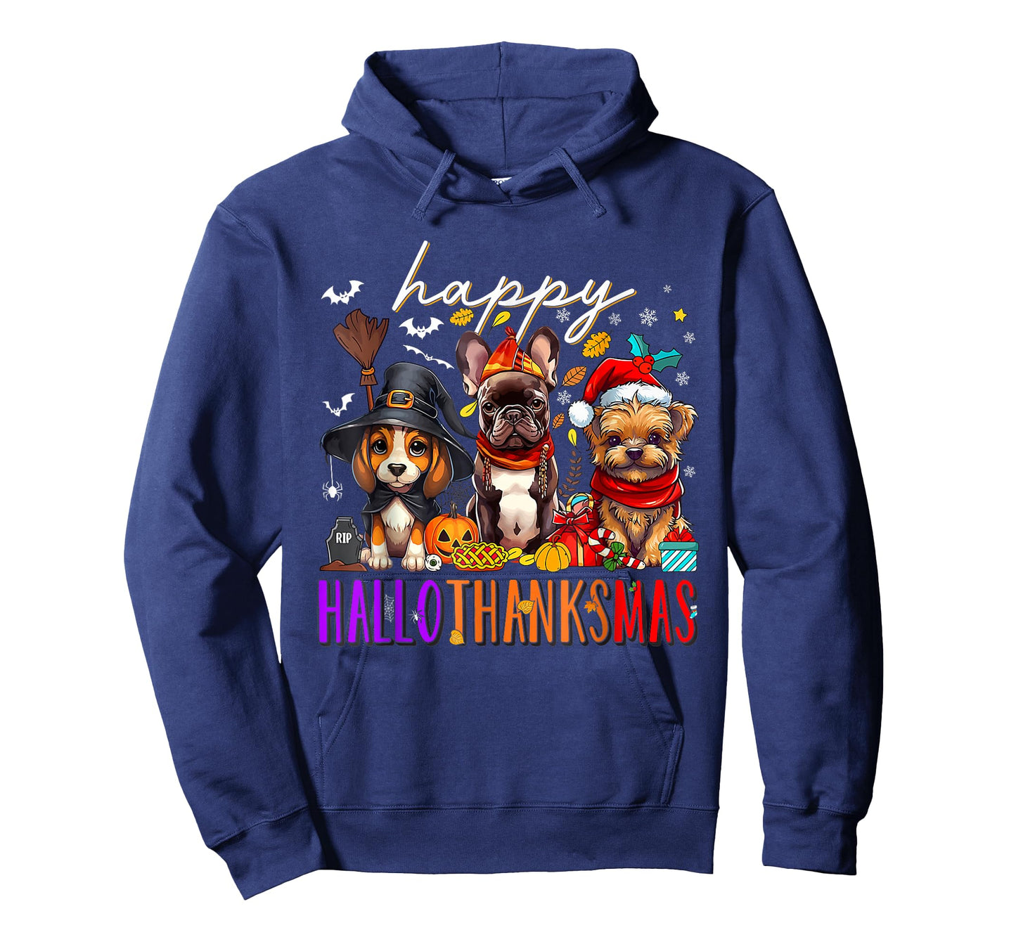 Happy HalloThanksMas Dogs Halloween Thanksgiving Christmas T-Shirt