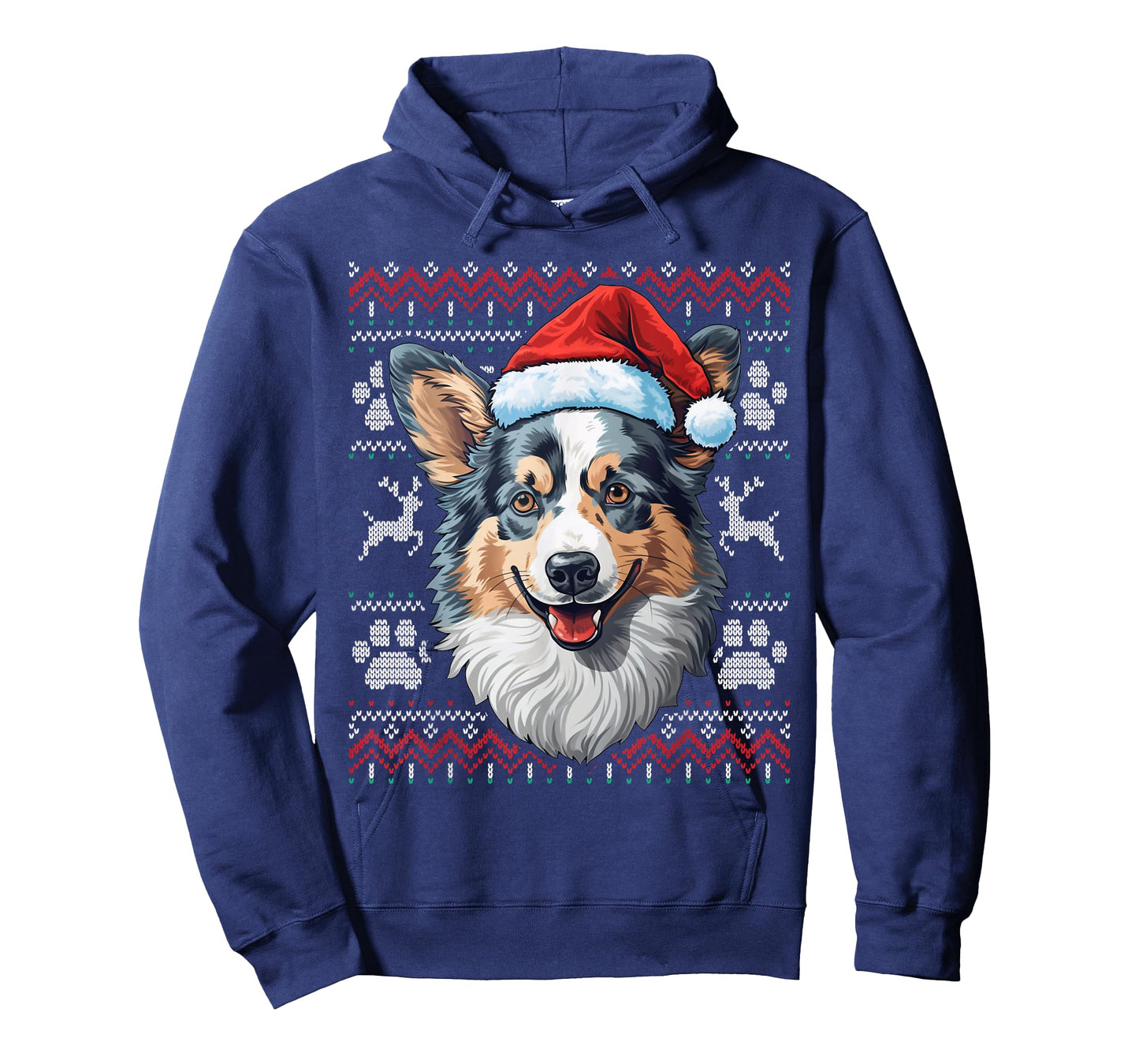 Blue Merle Corgi Santa Hat Christmas Funny Dog Mom Dad T-Shirt