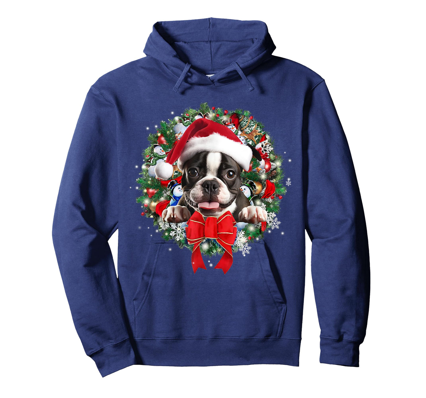 Boston Terrier Christmas Wreath Decoration Xmas Pajamas T-Shirt