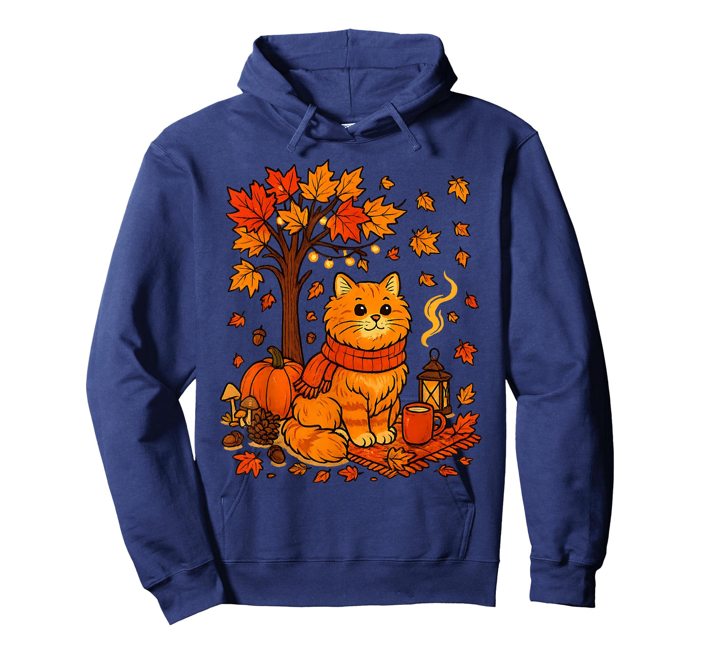 Autumn Cat Scarf Fall Vibes Falling Leave Tree Thanksgiving T-Shirt