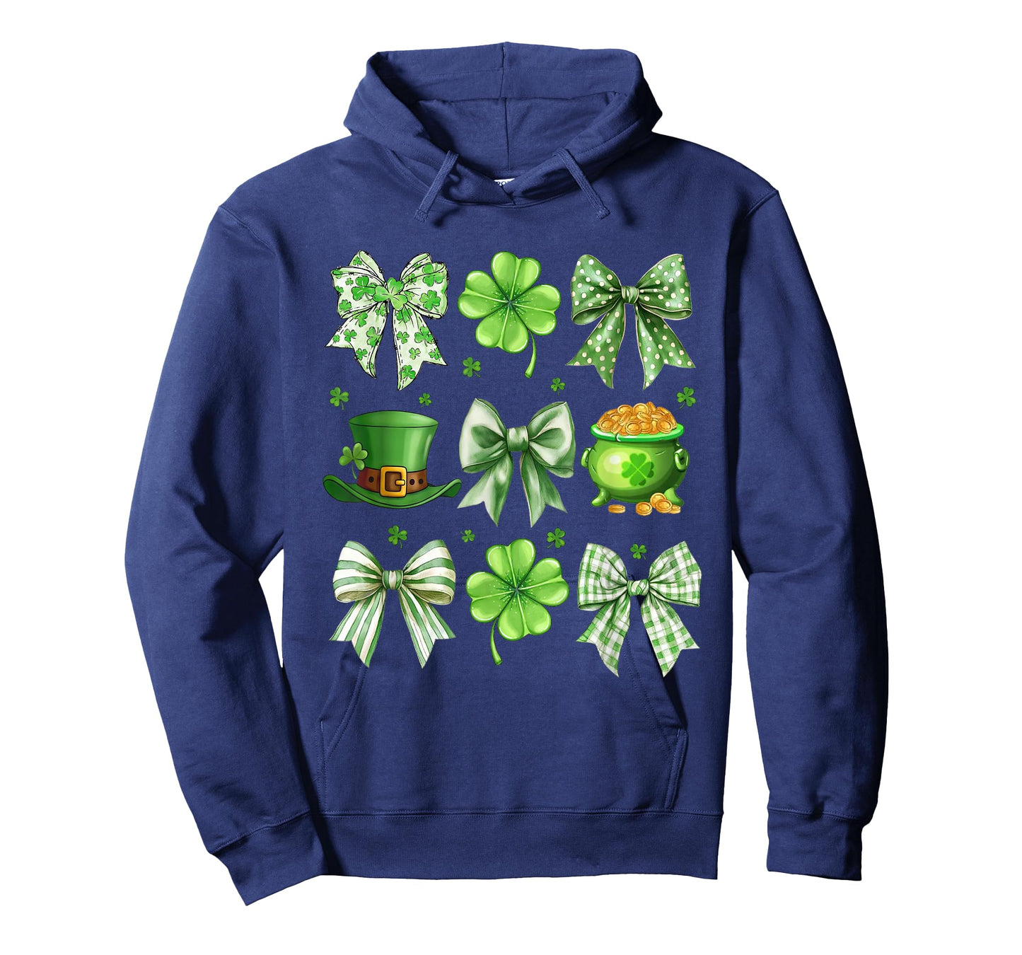 Coquette Bow Shamrock St Patricks Day Lucky Irish Girls T-Shirt - Hoodie | Navy