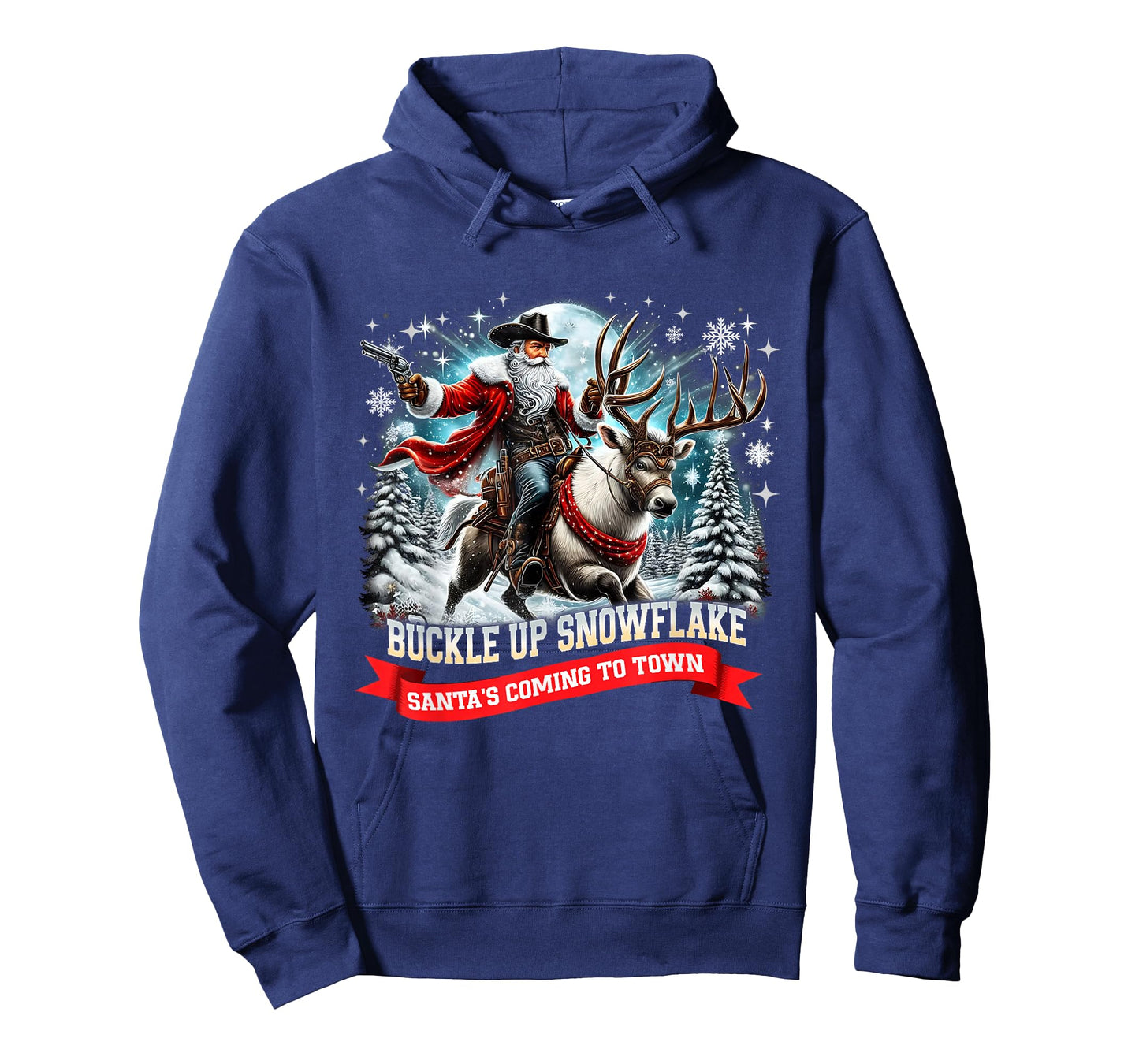Buckle Up Snowflake Funny Cowboy Santa Design T-Shirt