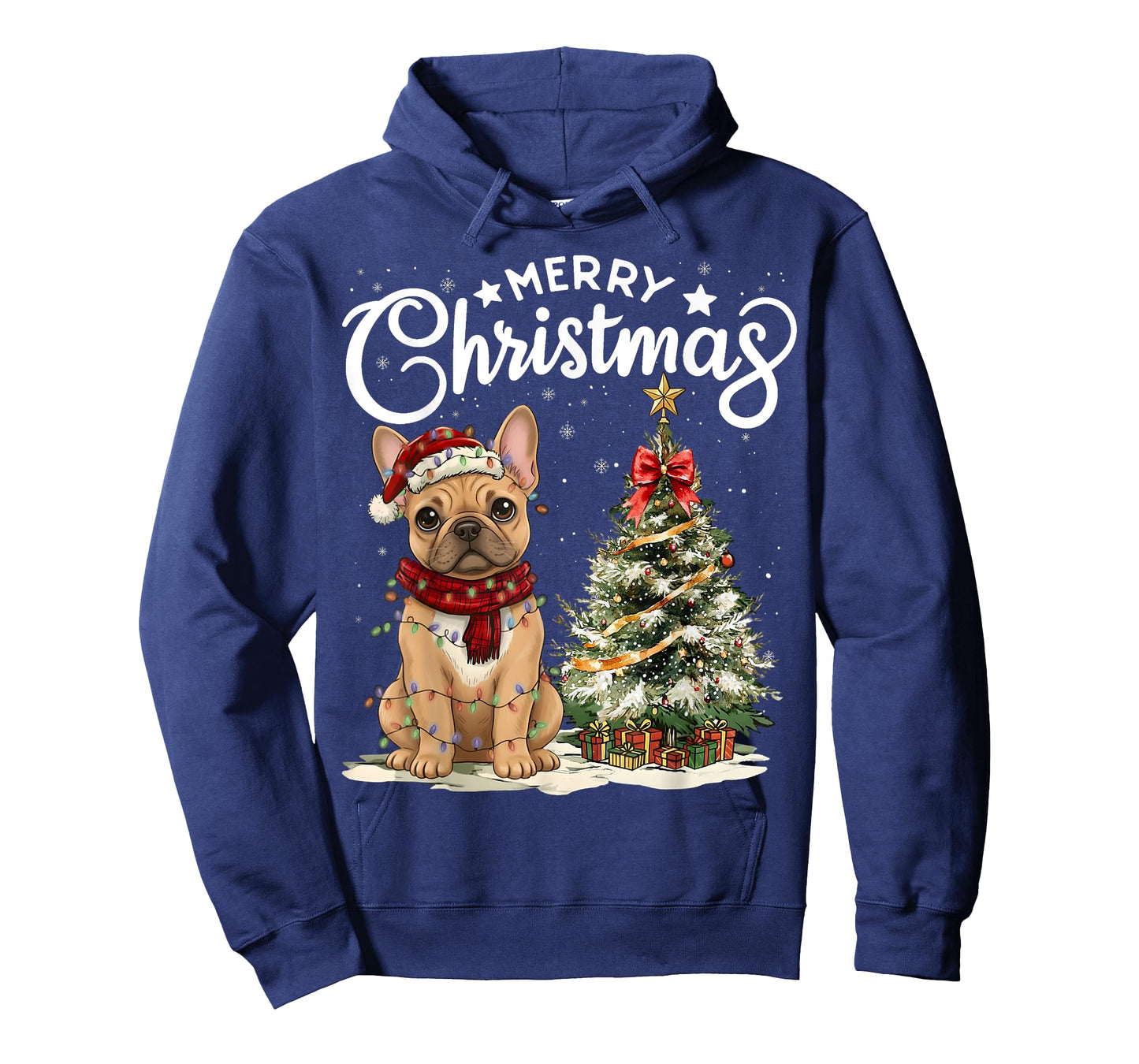 French Bulldog Merry Christmas Dog Santa Hat Tree Lights T-Shirt