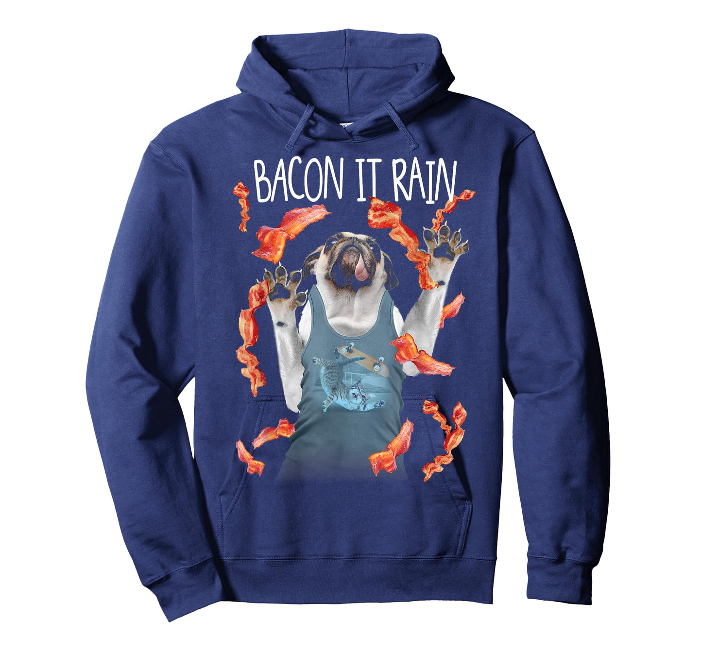 Bacon It Rain Pug Funny Graphic T-Shirt