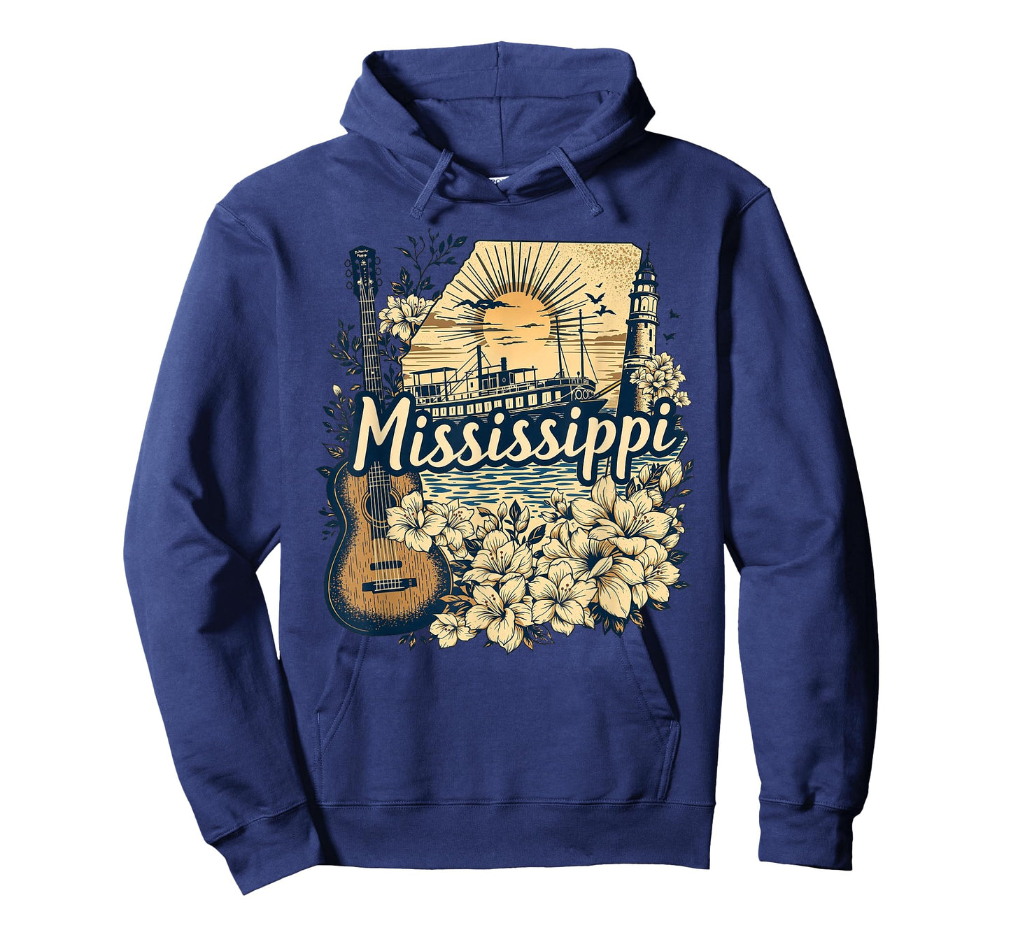 Retro Mississippi Home State MS Guitar and Flowers T-Shirt