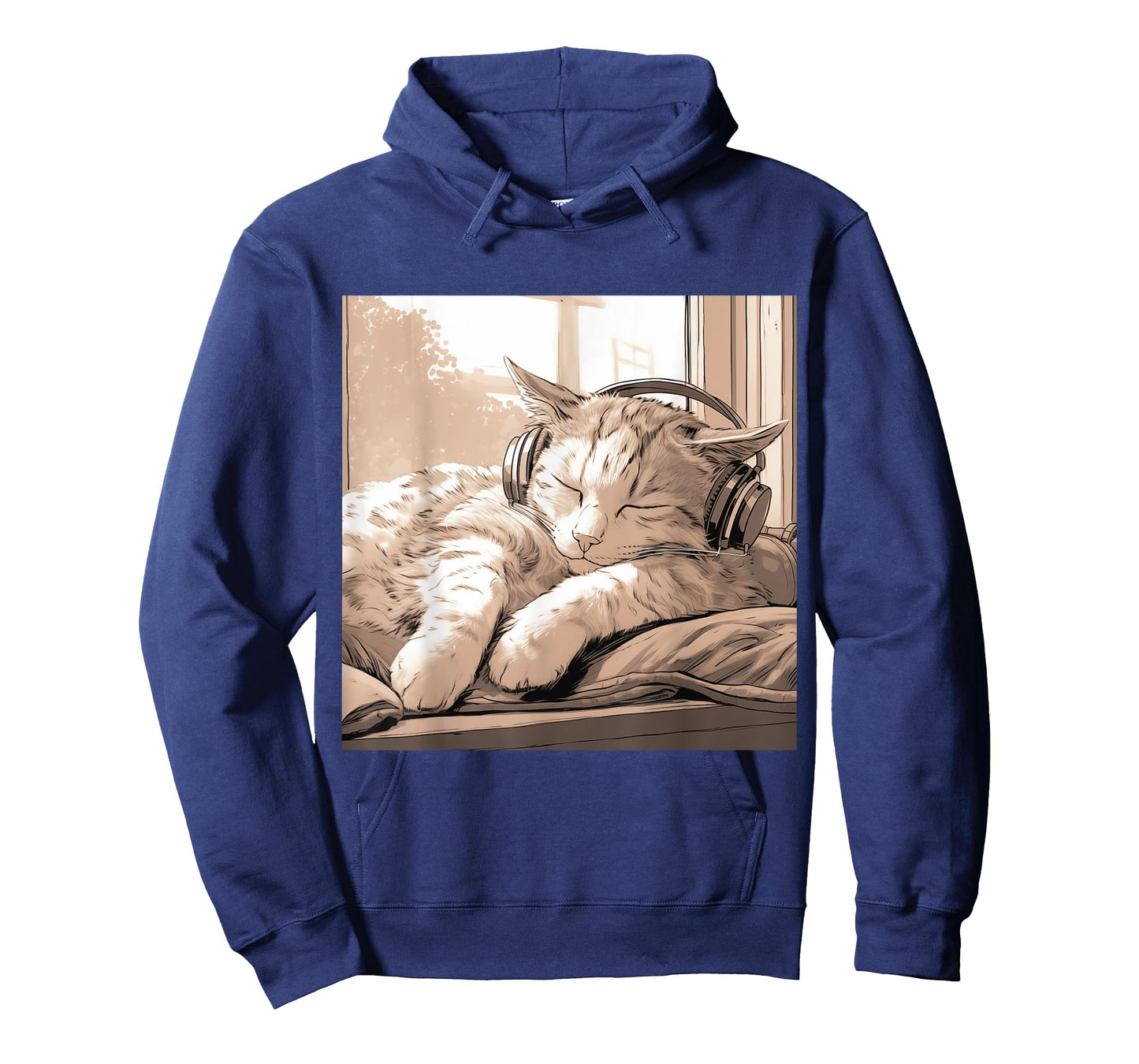 Sleeping Lo-Fi Manga Cat Wearing Headphones T-Shirt