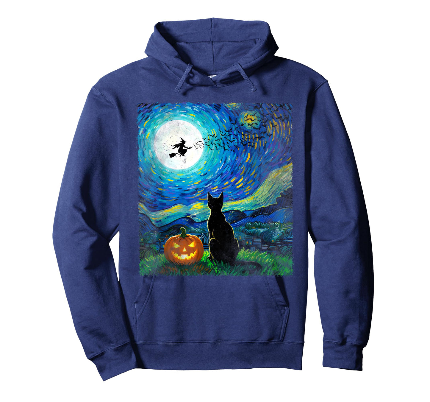 Halloween Black Cat Van Gogh Style Starry Moonlight Night T-Shirt