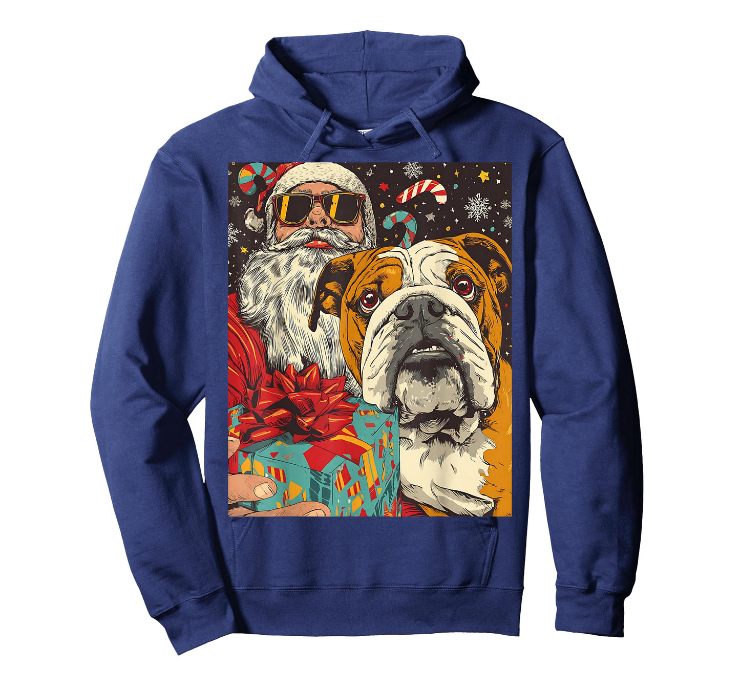 Funny Christmas Bulldog Selfie with Santa Xmas T-Shirt