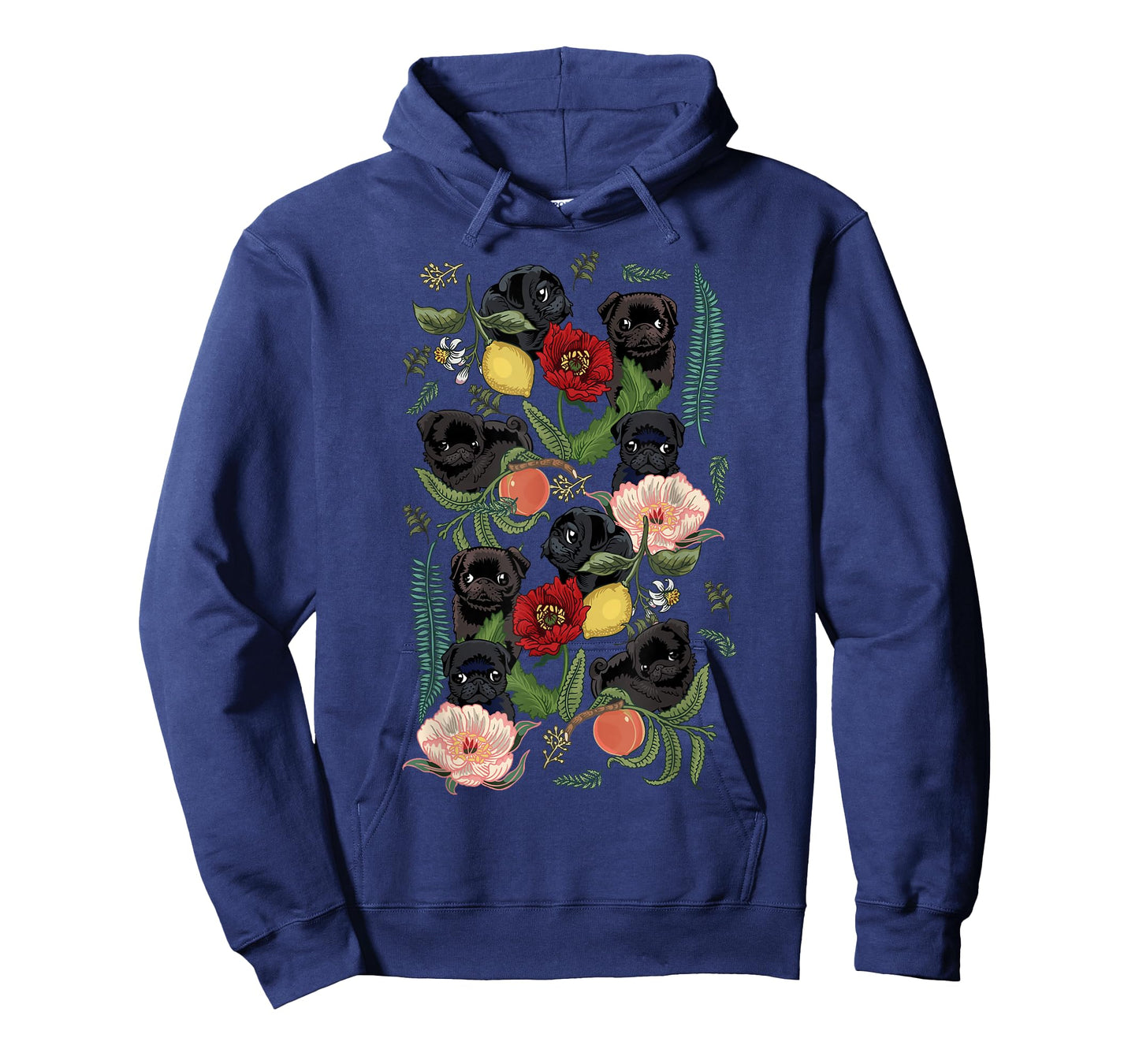 Botanical and Black Pug T- Shirt by Huebucket T-Shirt
