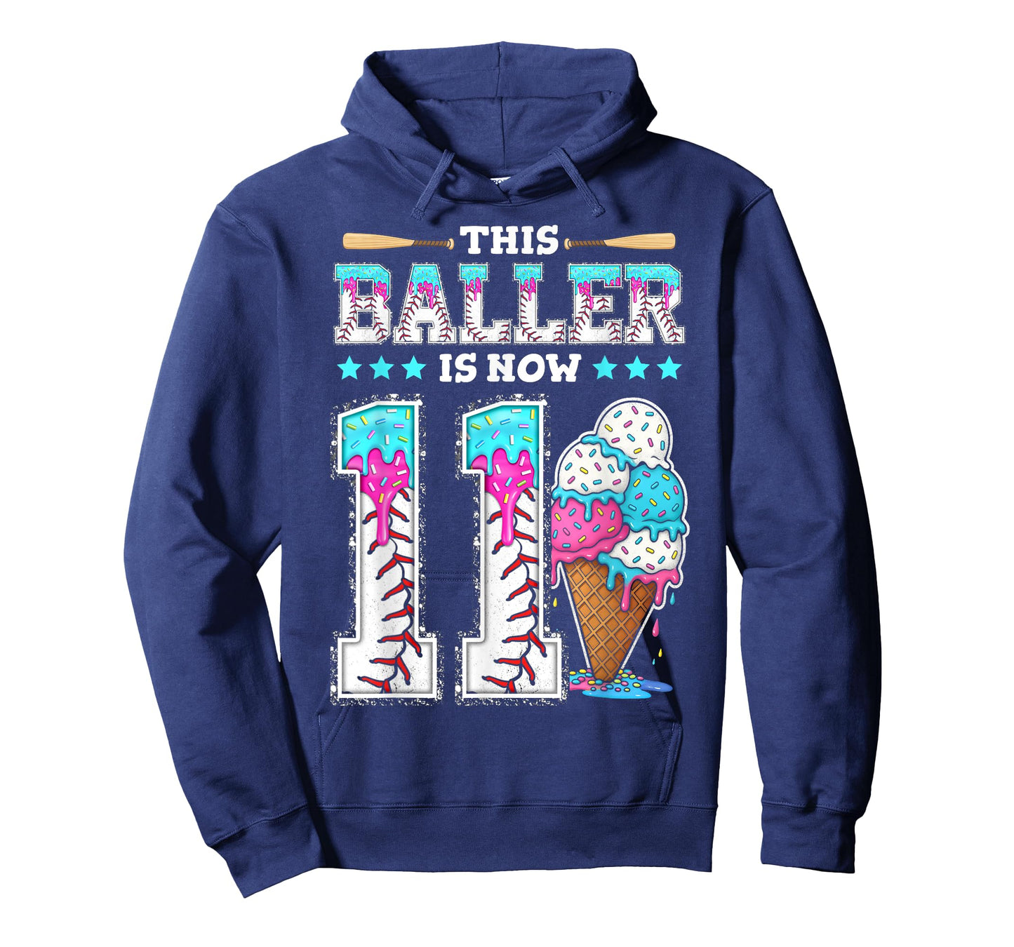 Baller Is Now 11 Year Ice Cream Drip 11th Birthday Baseball T-Shirt