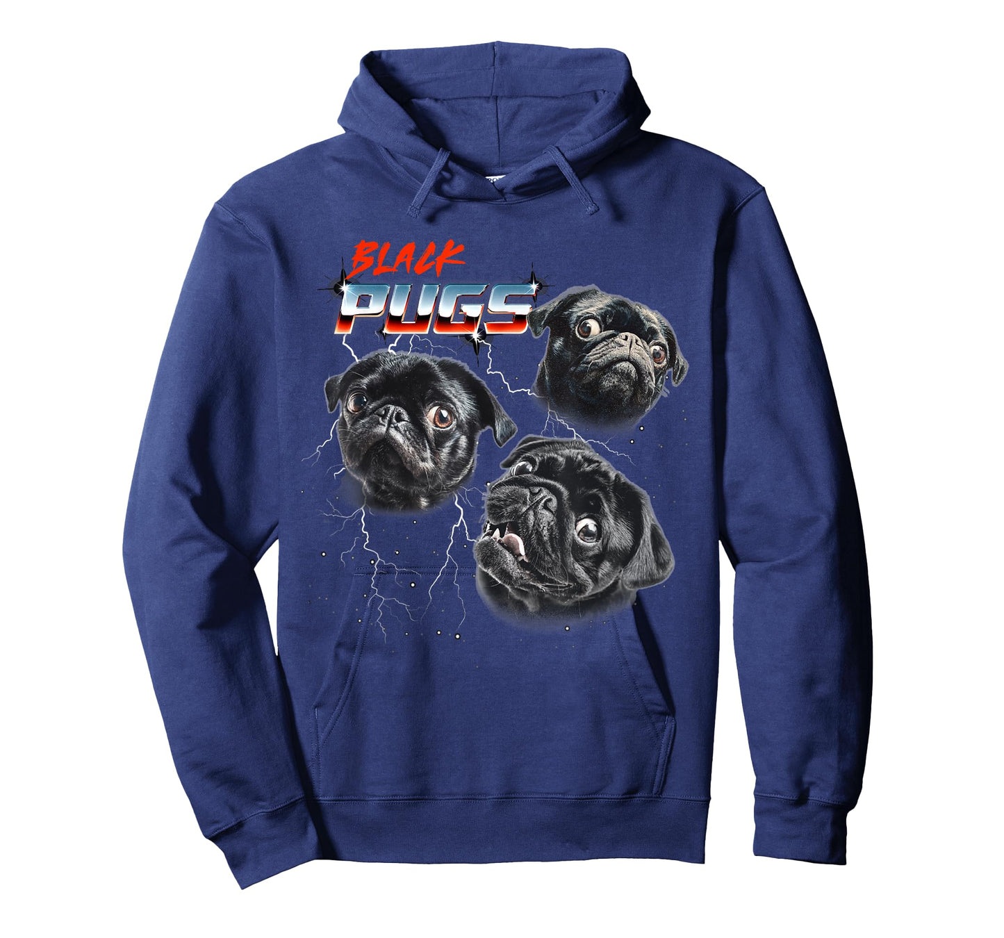 Mens Womens 80s Heavy Metal Rock Band Black Pug Dog Lover T-Shirt