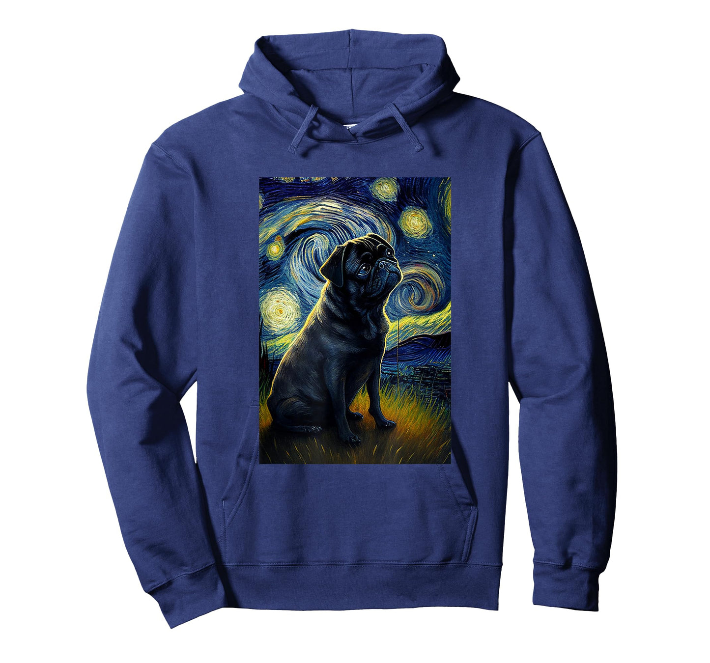 black Pug in Starry Night Painting Dog Mom Dad T-Shirt