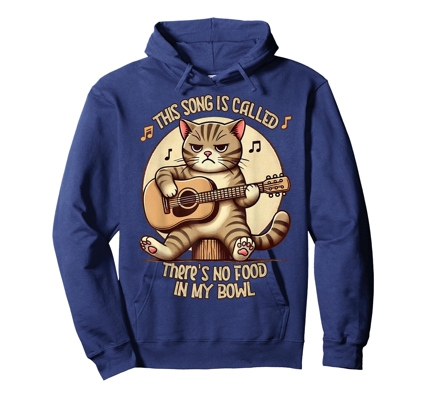 Cat Plays Acoustic Guitar Song No Food In My Bowl Funny Men Women Kids T-Shirt