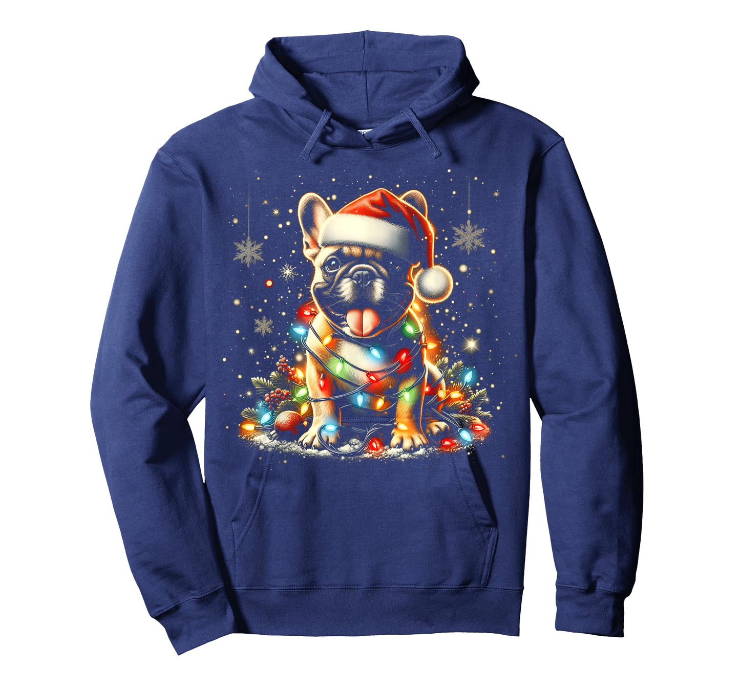 Frenchie Christmas French Bulldog with Santa Hat & Lights T-Shirt