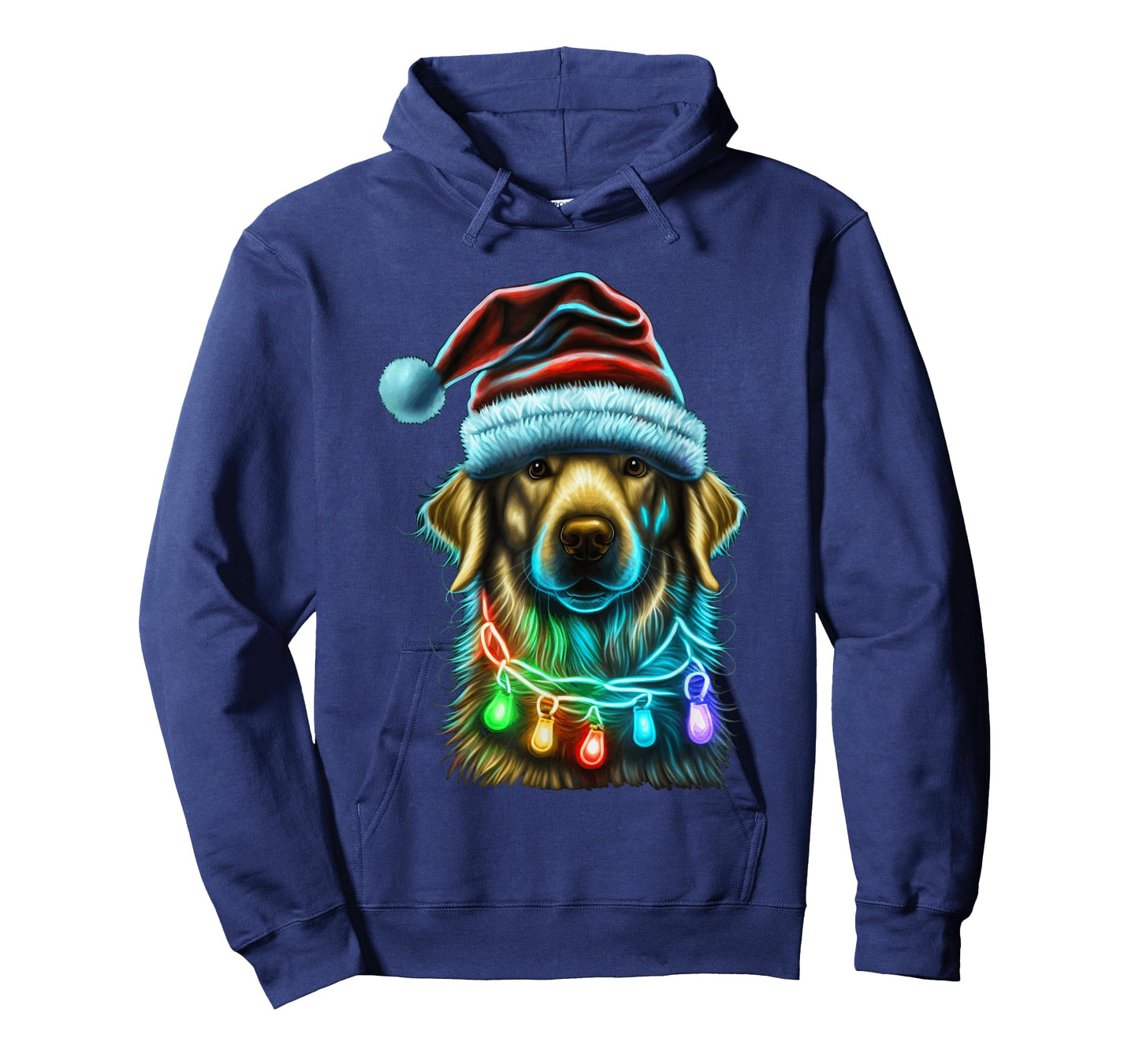 Golden Retriever Funny dog Christmas Santa Hat lights tree Men Women Kids T-Shirt
