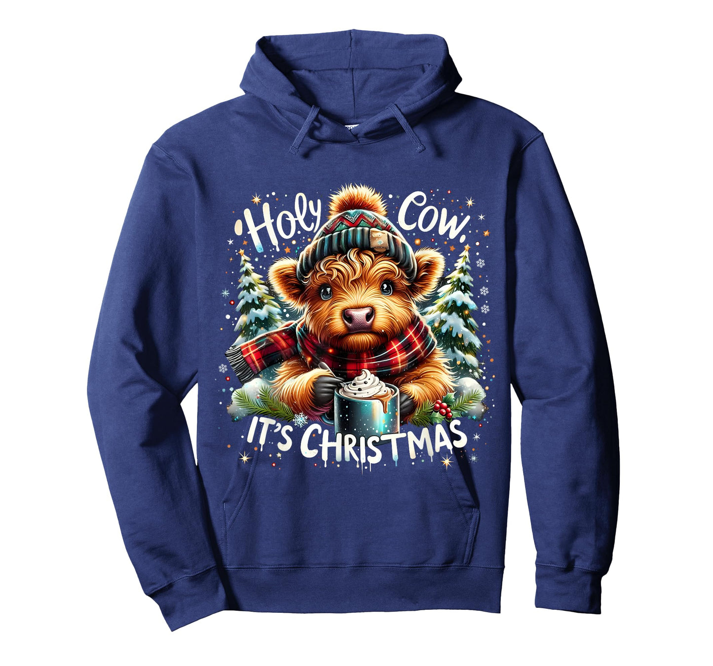 Holy Cow Itโs Christmas Funny Cozy Farm Design HighlandCow T-Shirt