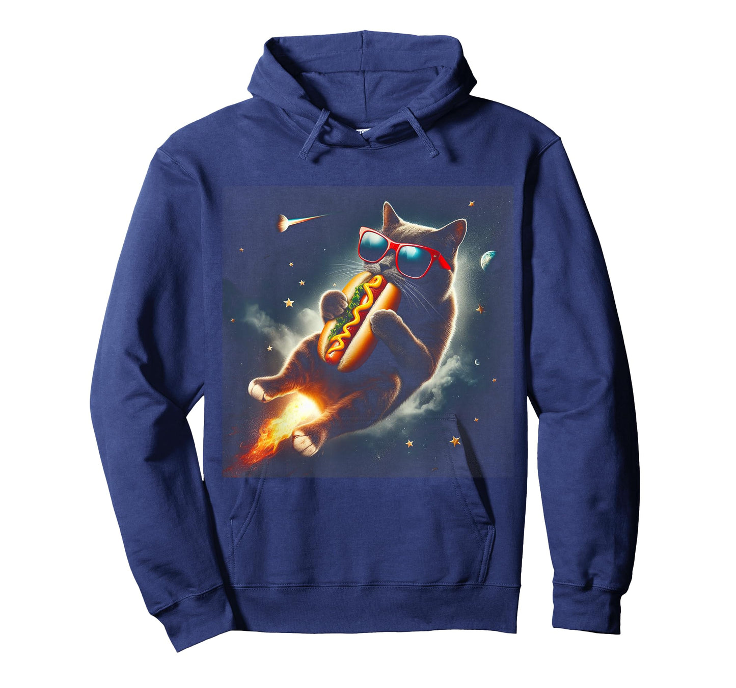 Funny Cat eating Hotdog in space kitty Space Galaxy T-Shirt for Men Women Kids