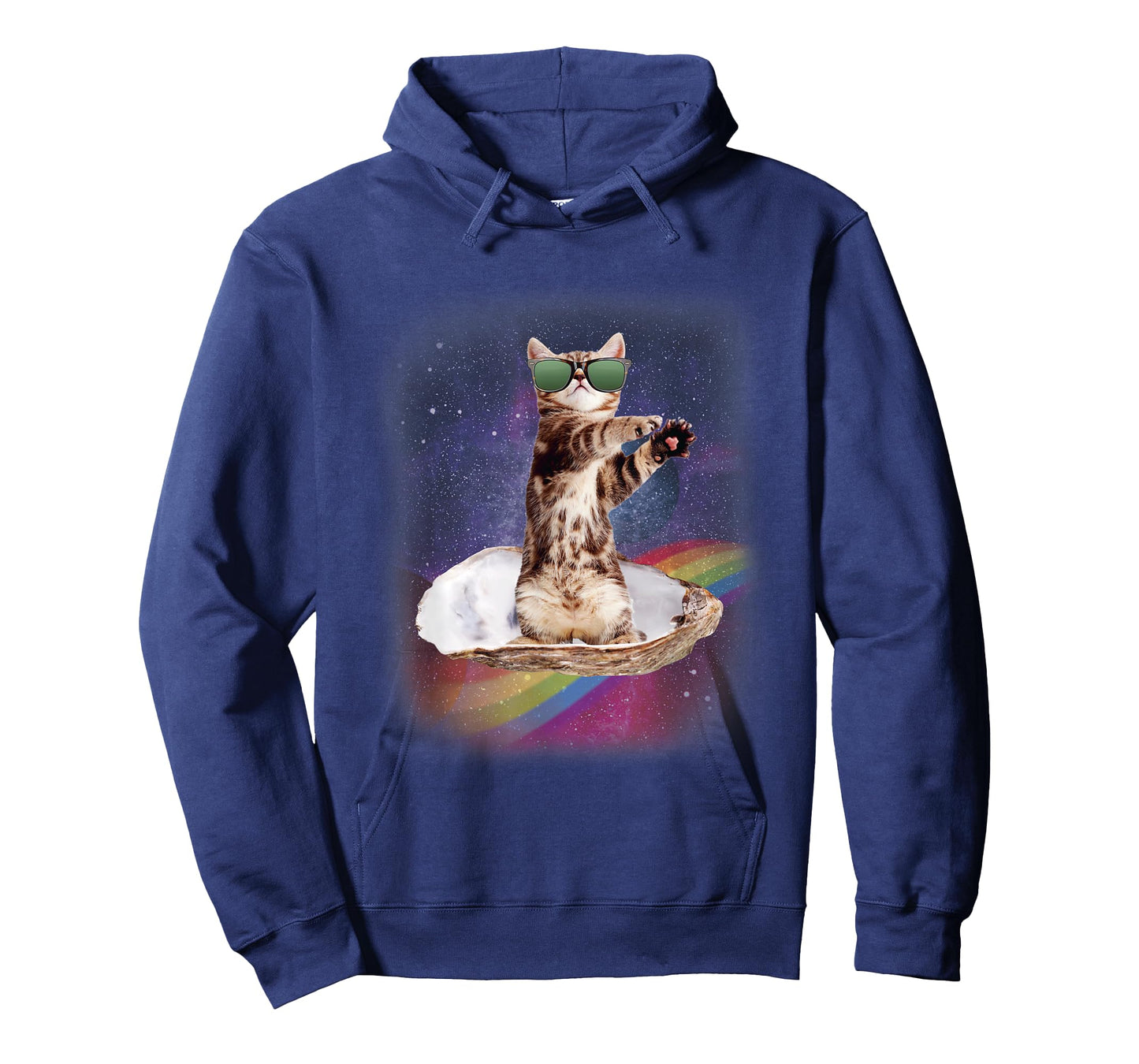Space Cat Surfing An Oyster On A Rainbow Oyster T-Shirt