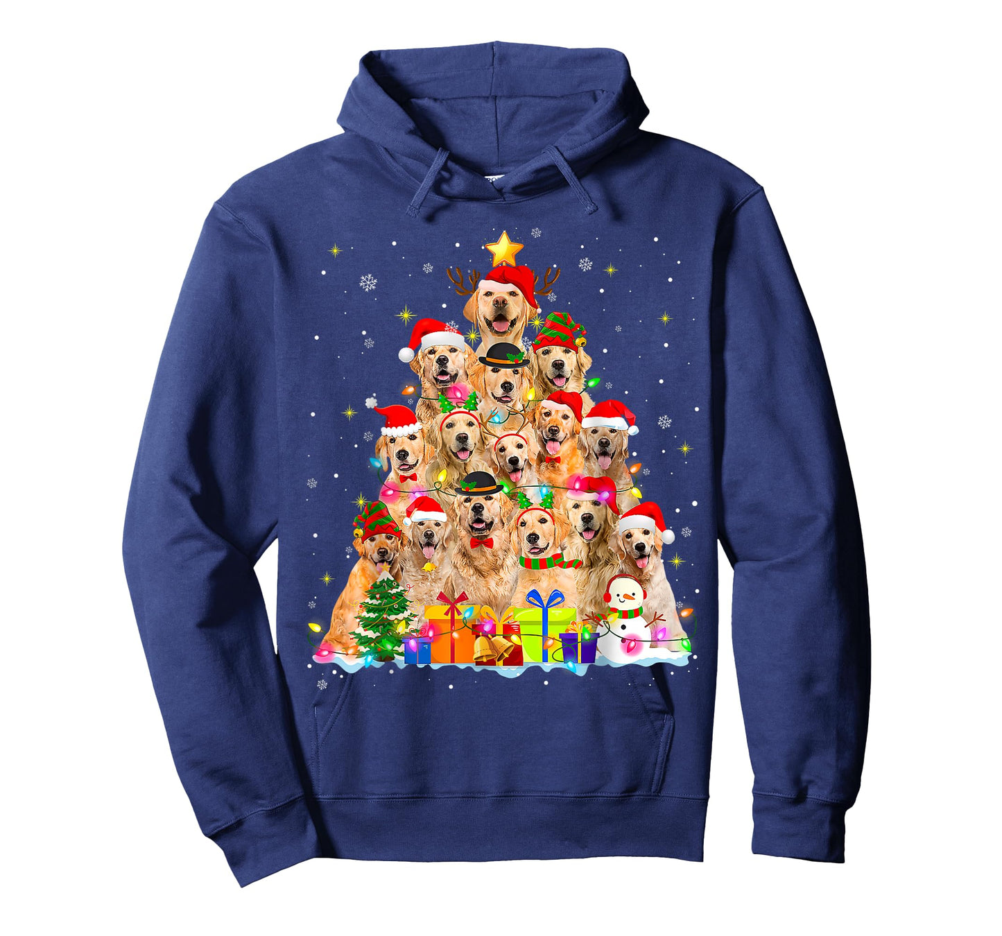 Golden Retriever Christmas Lights Tree Dog Funny Xmas 2025 T-Shirt for Men Women Kids