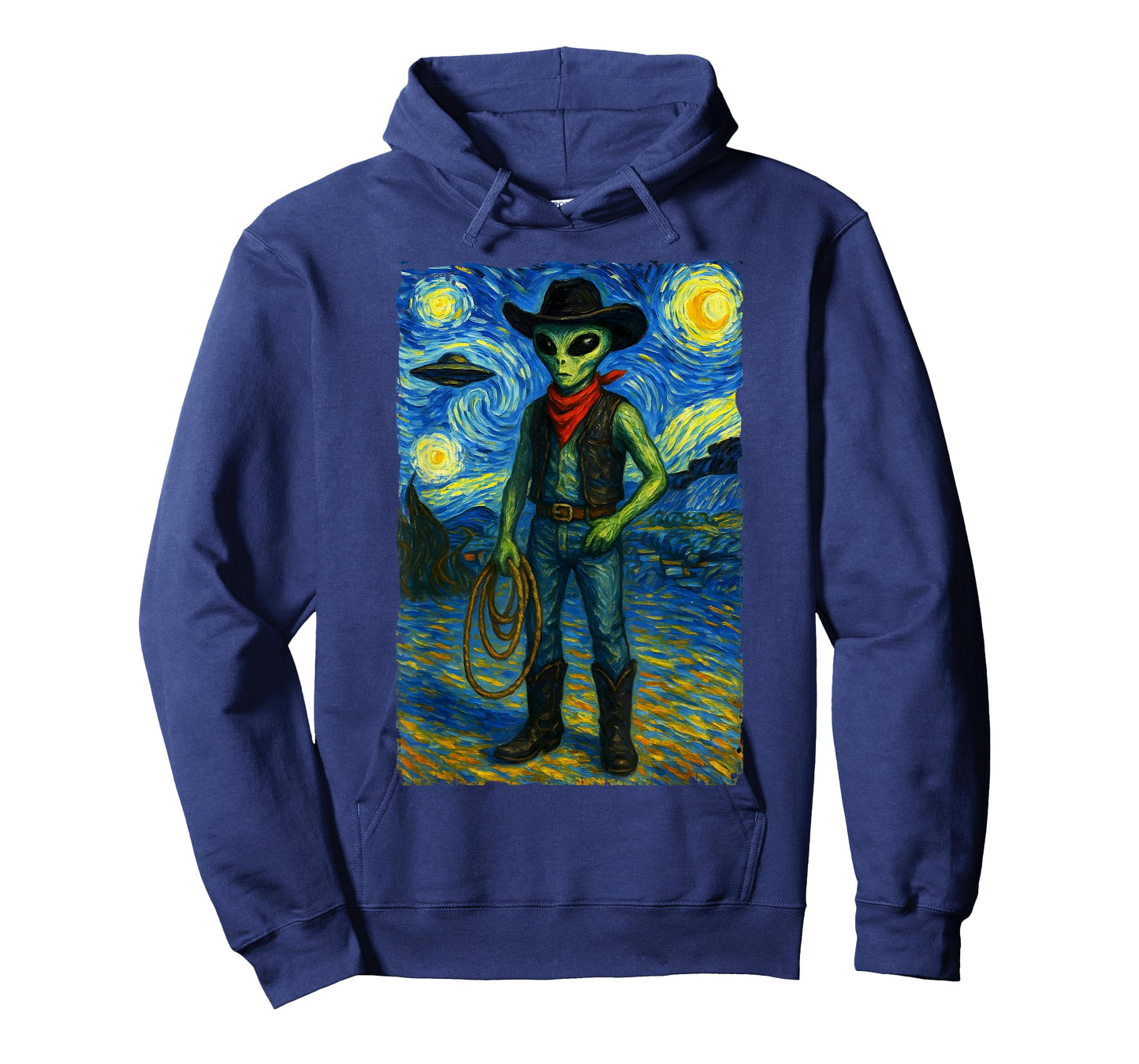 Vintage Starry Night Western Alien Cowboy Van Gogh Graphic T-Shirt