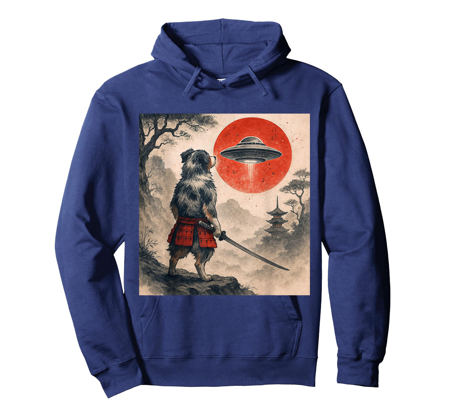 Australian Shepherd Samurai UFO Vintage Japanese Ukiyo-e Dog T-Shirt