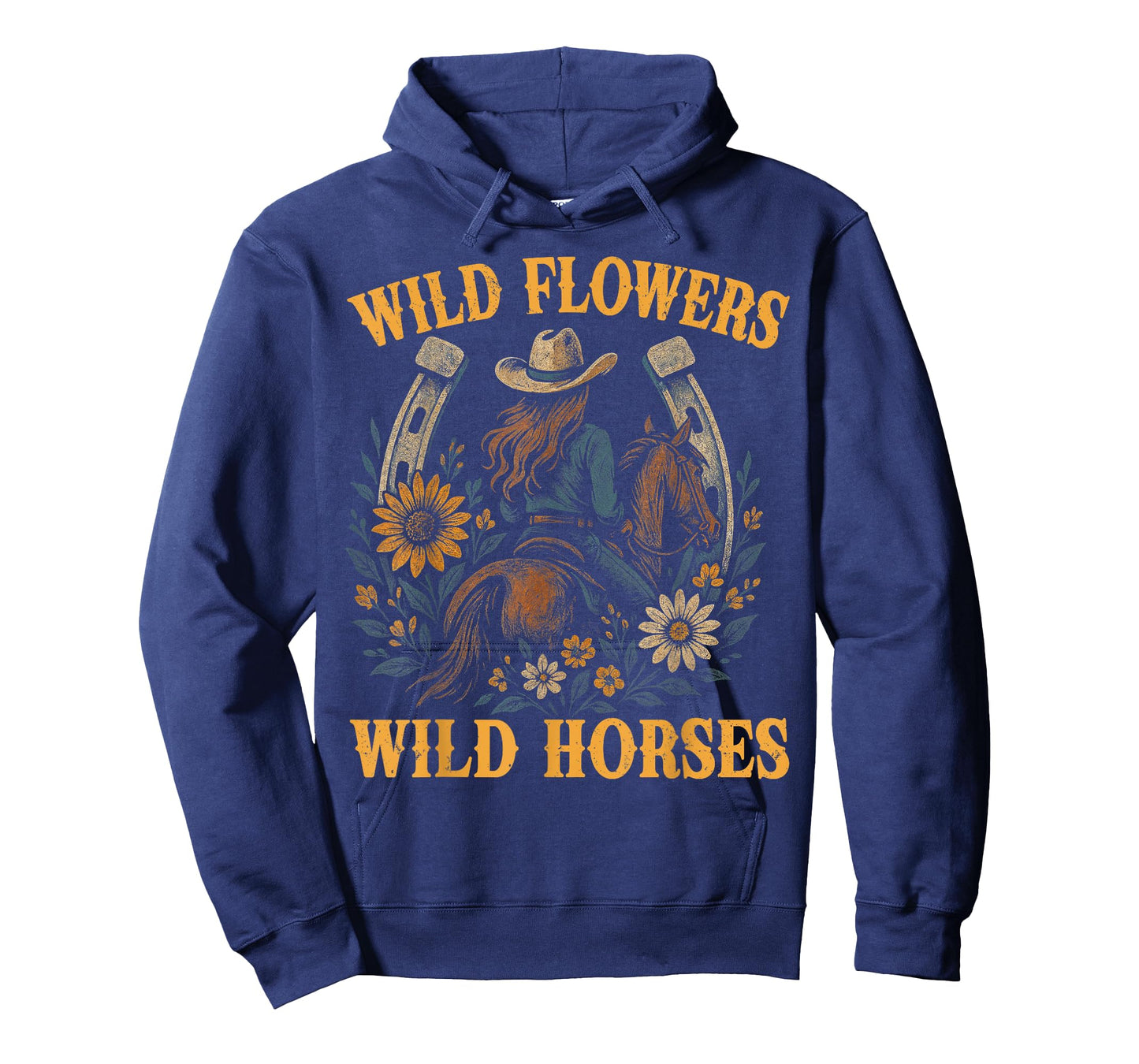 Retro Southern Sunset Wild Cowgirl Flowers - Wild Horses T-Shirt