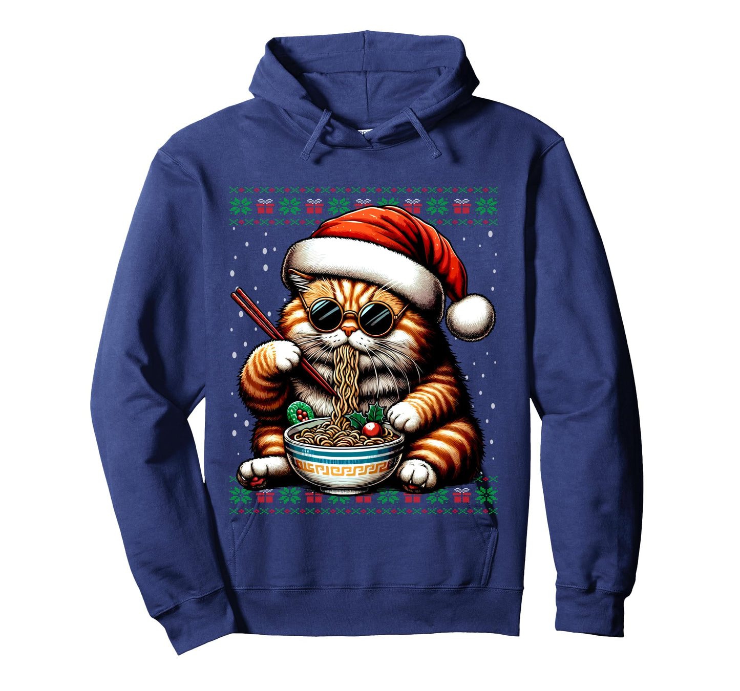 Christmas Cat Eating Ramen Ugly Christmas Sweater Long Sleeve T-Shirt