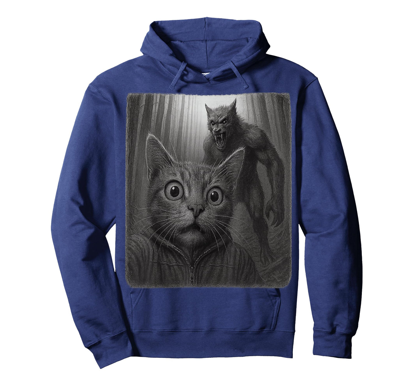 Funny Scared Cat Taking A Selfie with Cryptid Wolfman T-Shirt