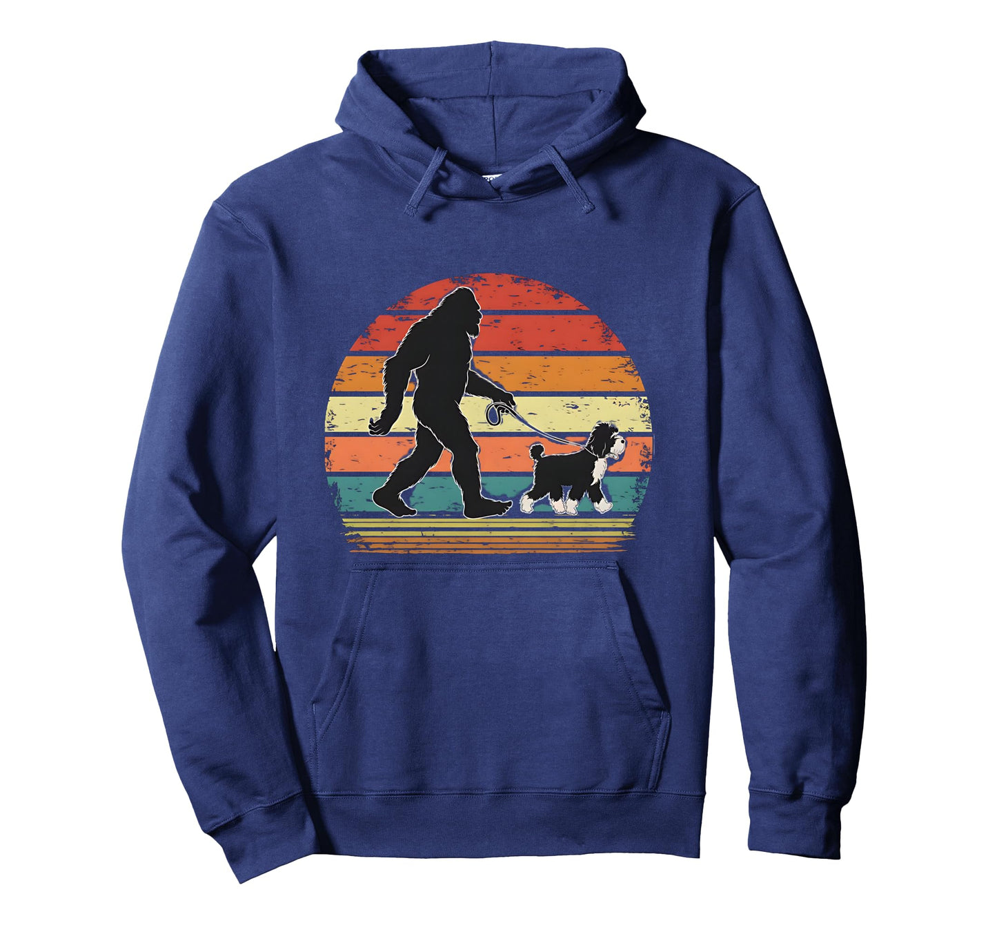 Bigfoot Walking a Dog Funny Bernedoodle Dog Dad Long Sleeve T-Shirt
