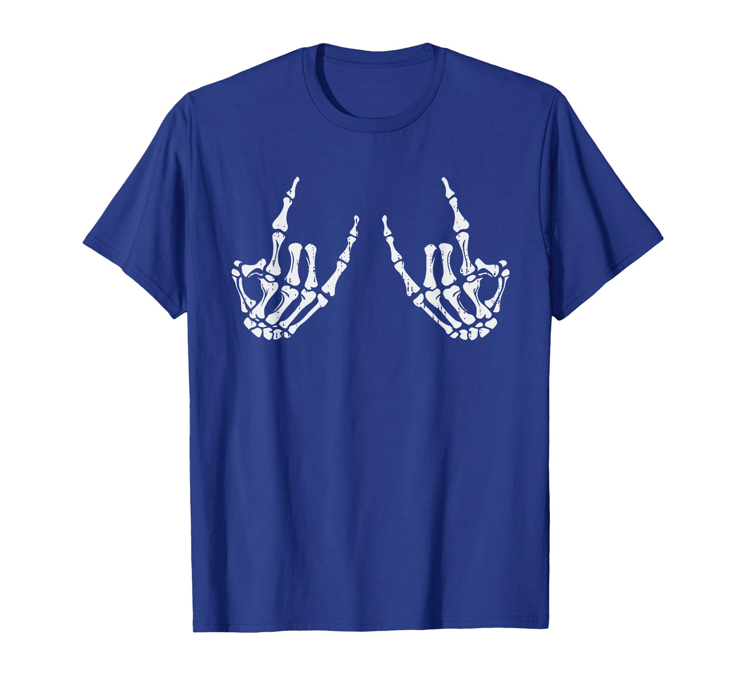 Retro Rocker Hand Sign Rock Skeleton Halloween Mens Womens T-Shirt