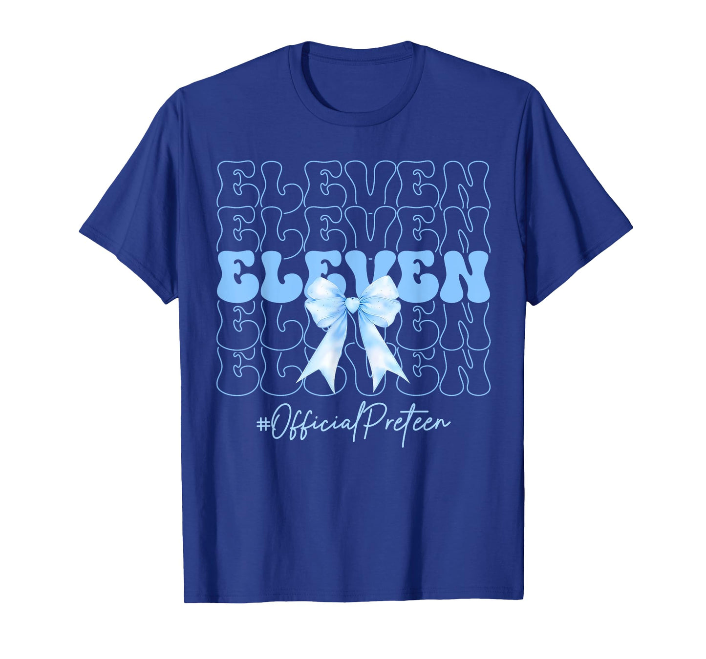 Eleven Official Preteen Cute 13th Birthday Girl Blue Bow T-Shirt