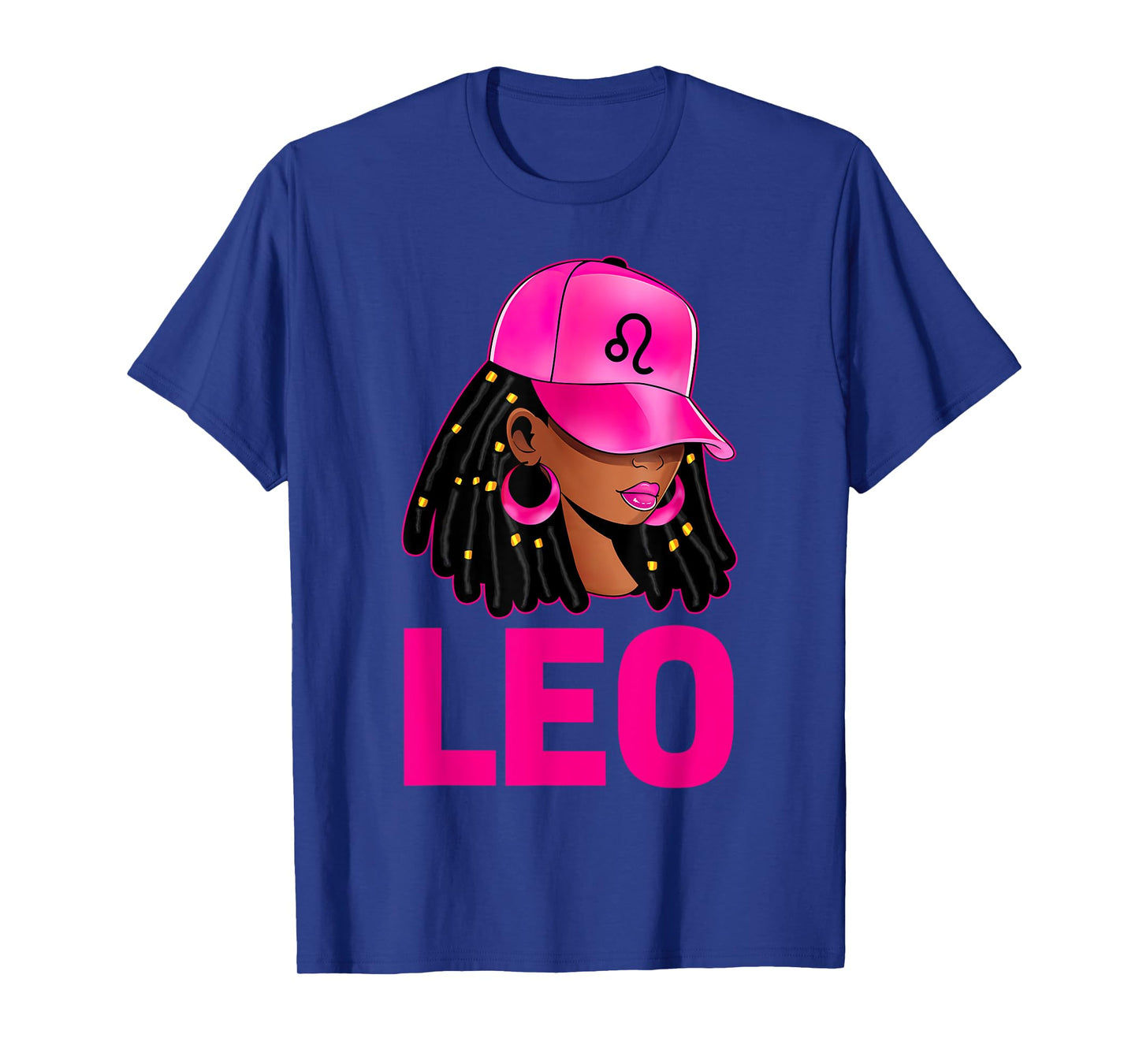 Leo Queen Loc'd Hair Black Woman Cap Zodiac Sign T-Shirt